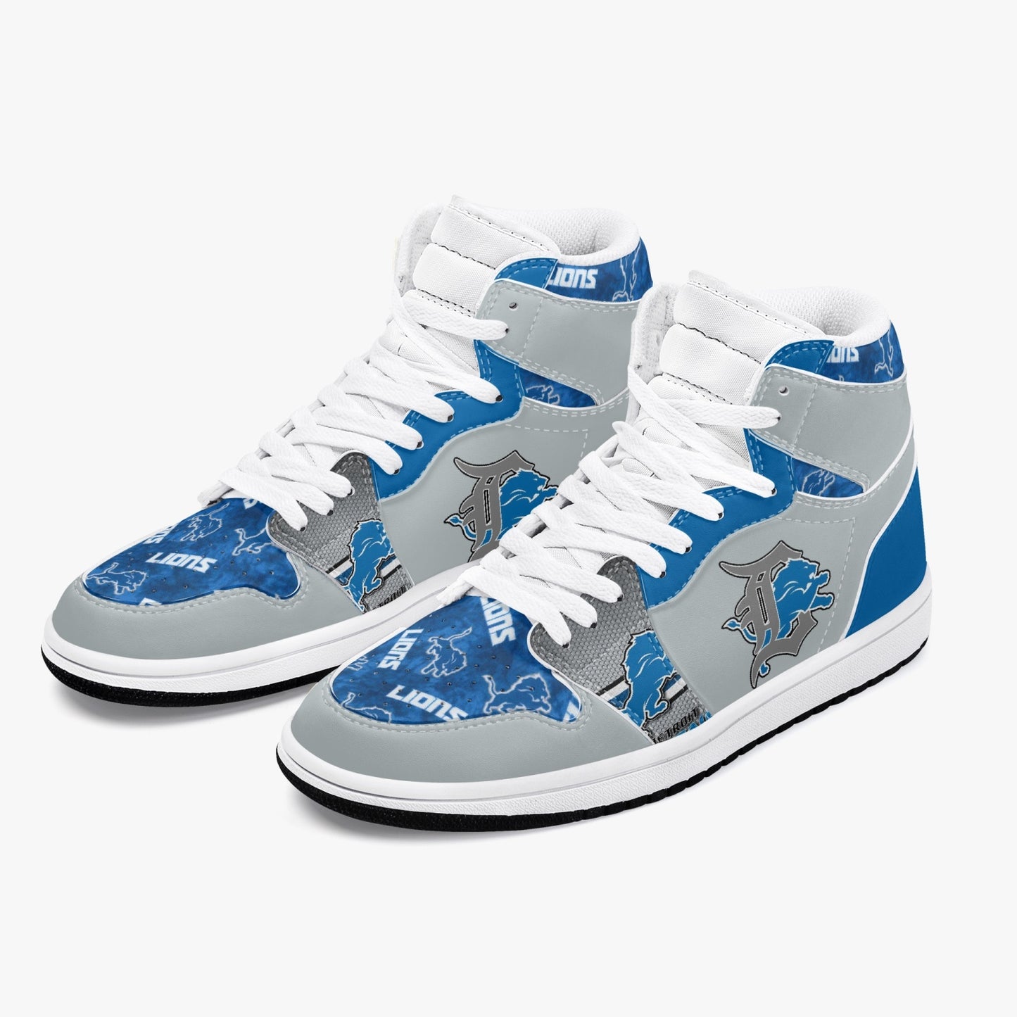 NFL Playoff Collection - Detroit Lions - Grey Leather Sneakers