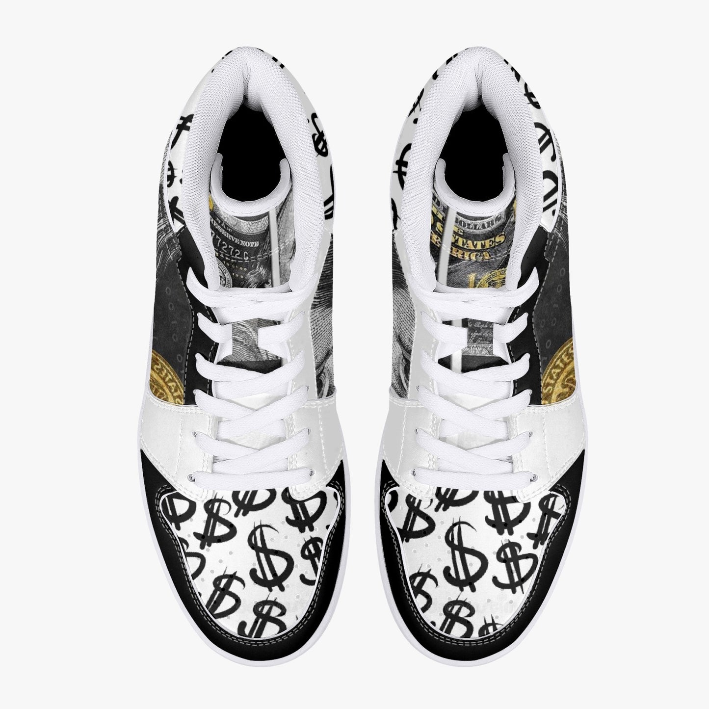 Black / Gold Dollars - High-Top Leather Sneakers - White / Black Sole