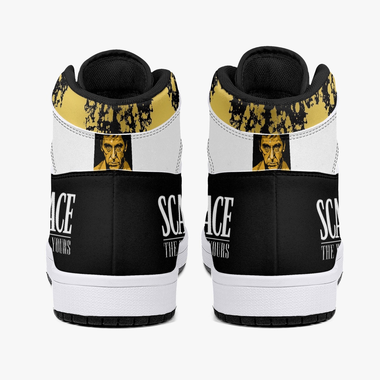 Scarface Golds -  High-Top Leather Sneakers - White / Black