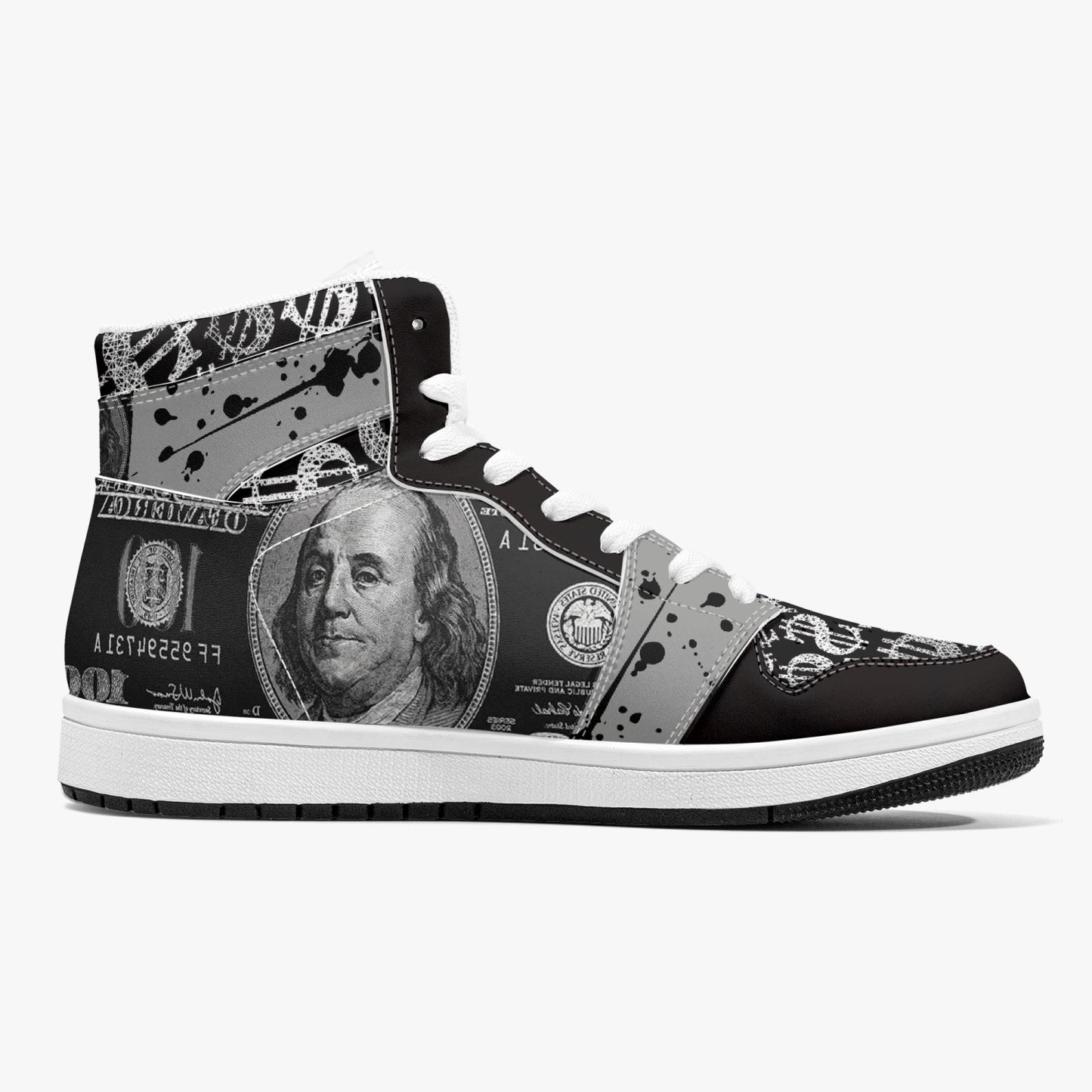 Black / Silver Dollars - High-Top Leather Sneakers - Grey / White / Black Sole