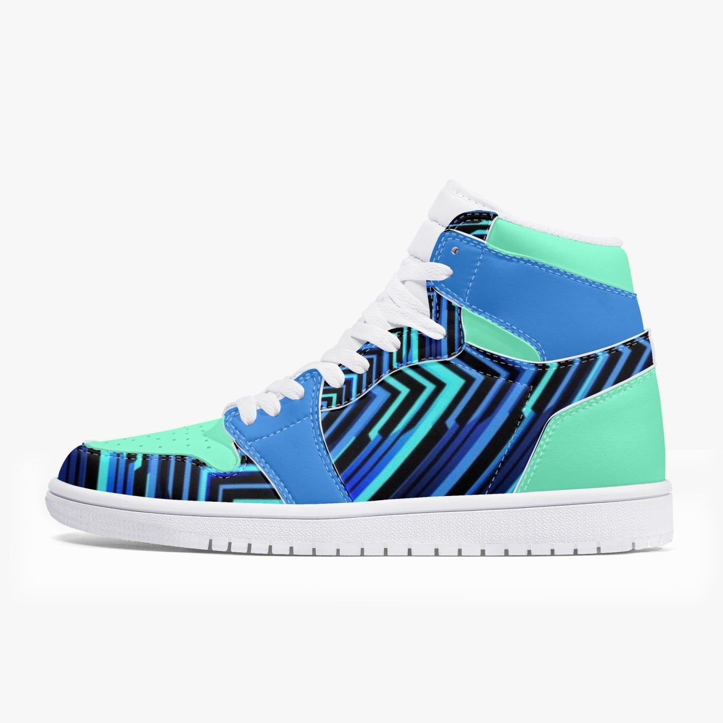 80's Retro - High-Top Leather Sneakers - Blue / White Sole