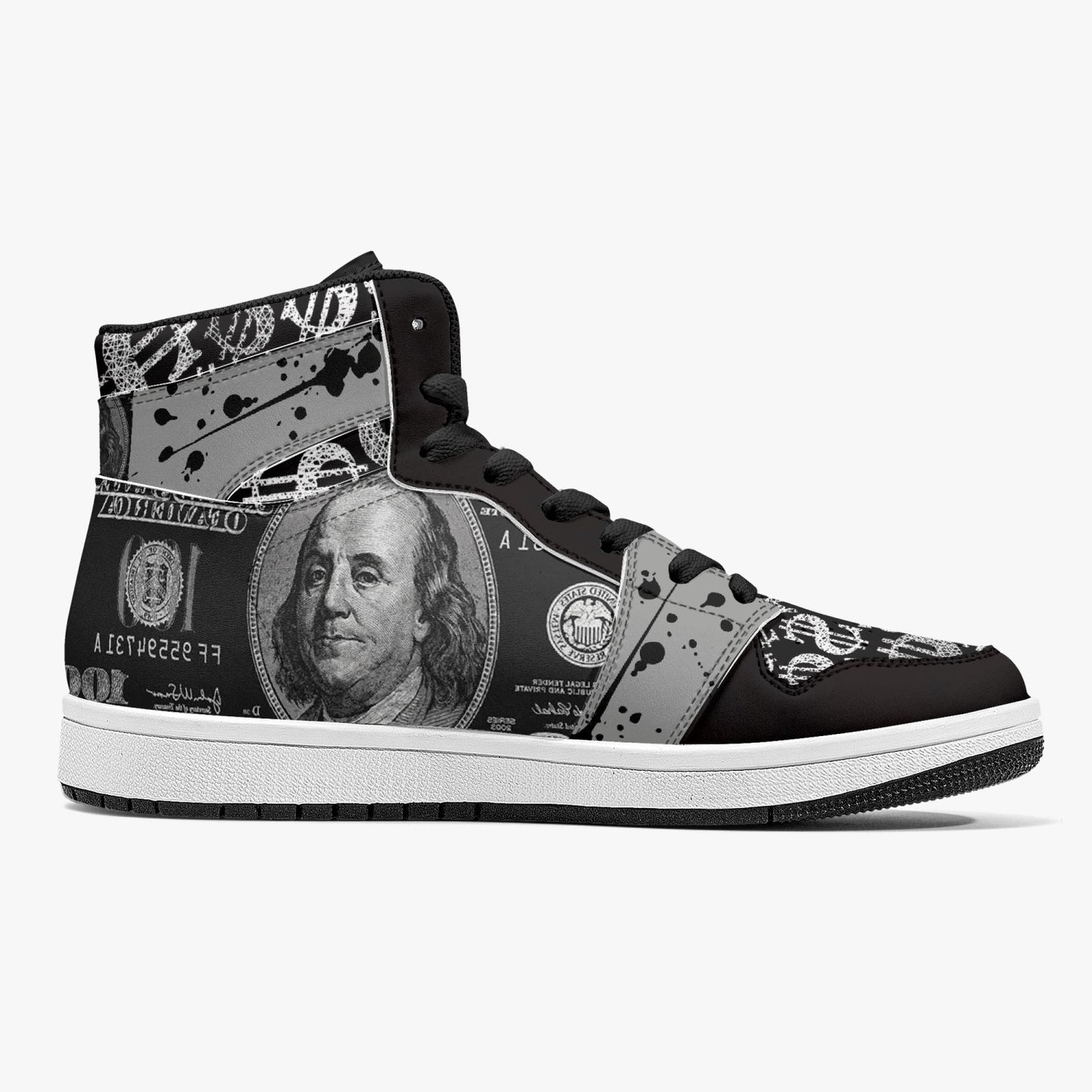 Black / Silver Dollars - High-Top Leather Sneakers - Grey / White / Black Sole