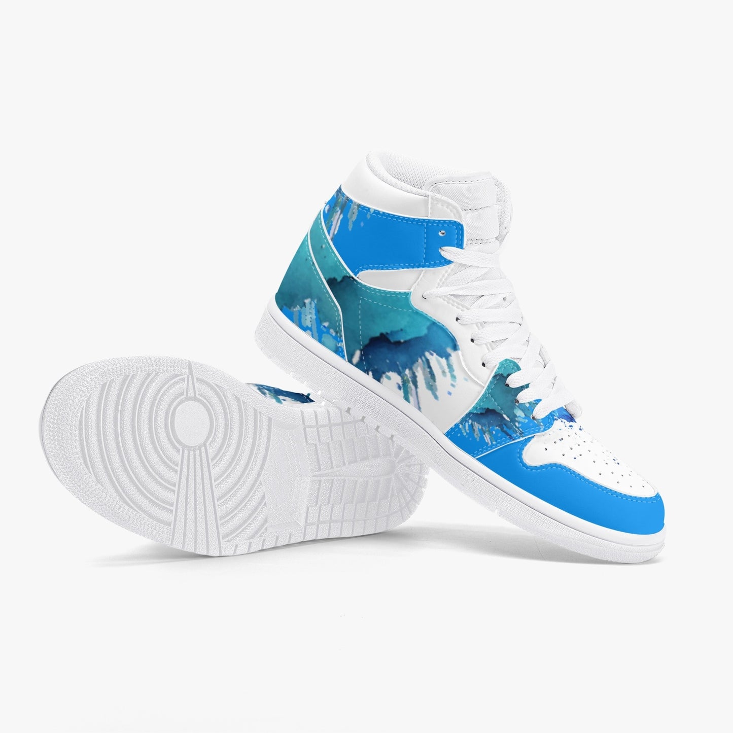 Blue Visions -  High-Top Leather Sneakers - White