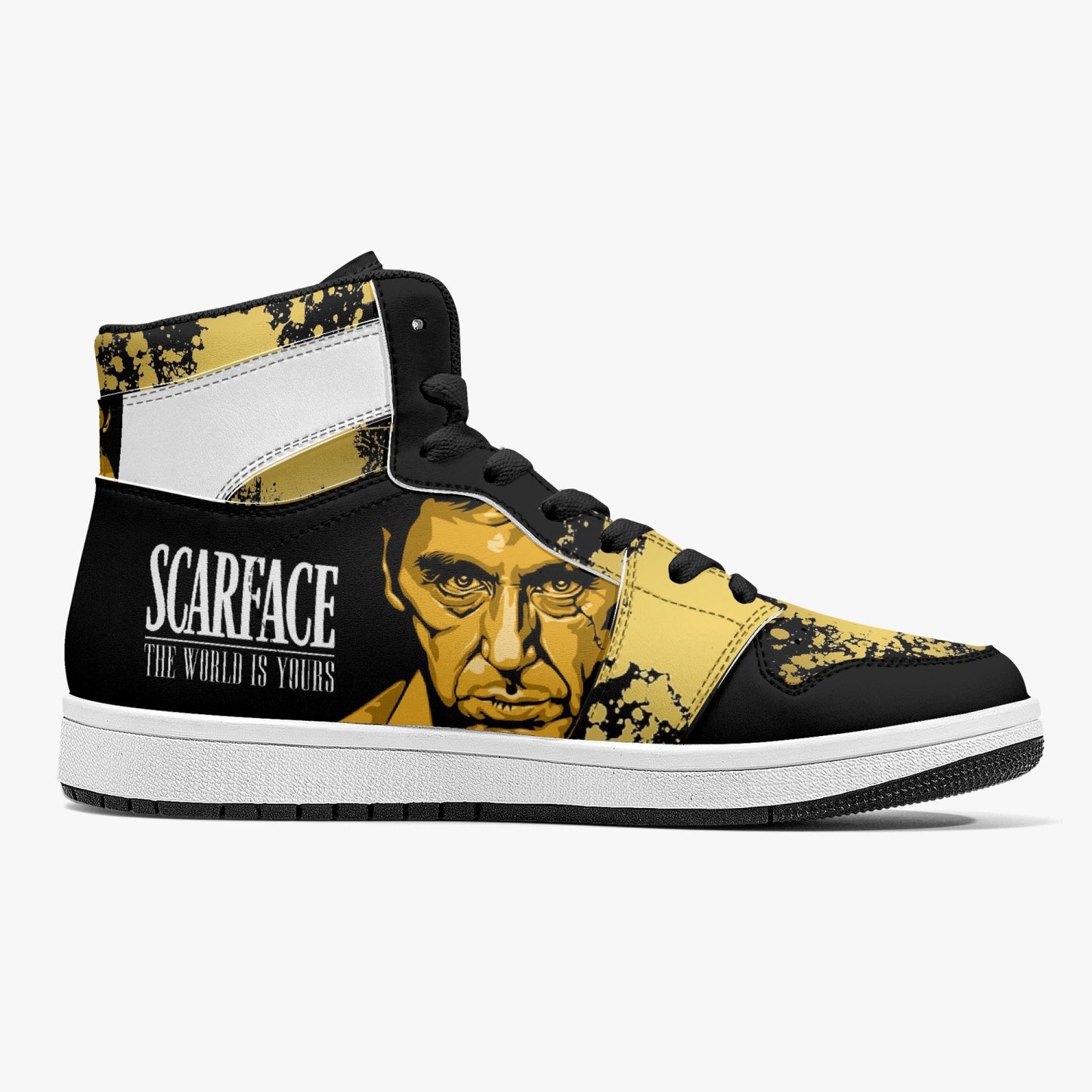 Scarface Golds -  High-Top Leather Sneakers - White / Black