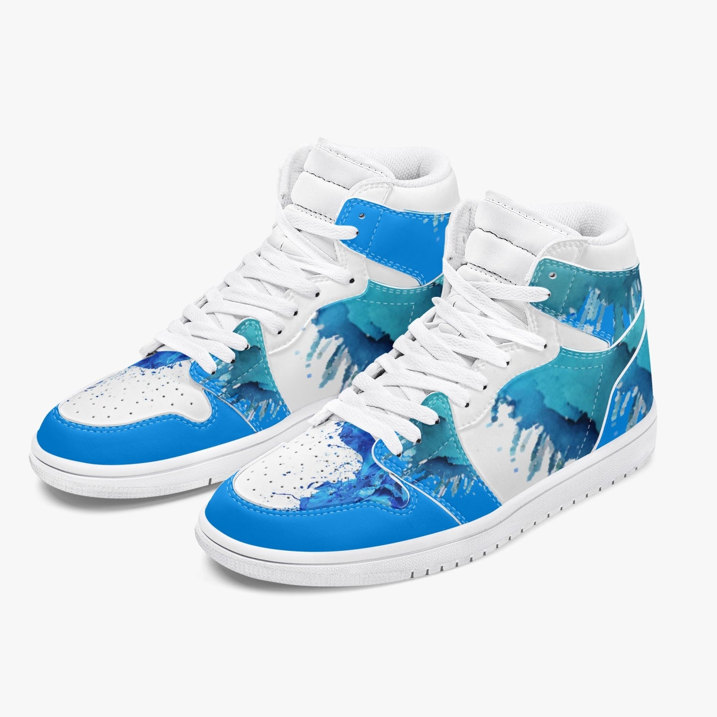 Blue Visions -  High-Top Leather Sneakers - White