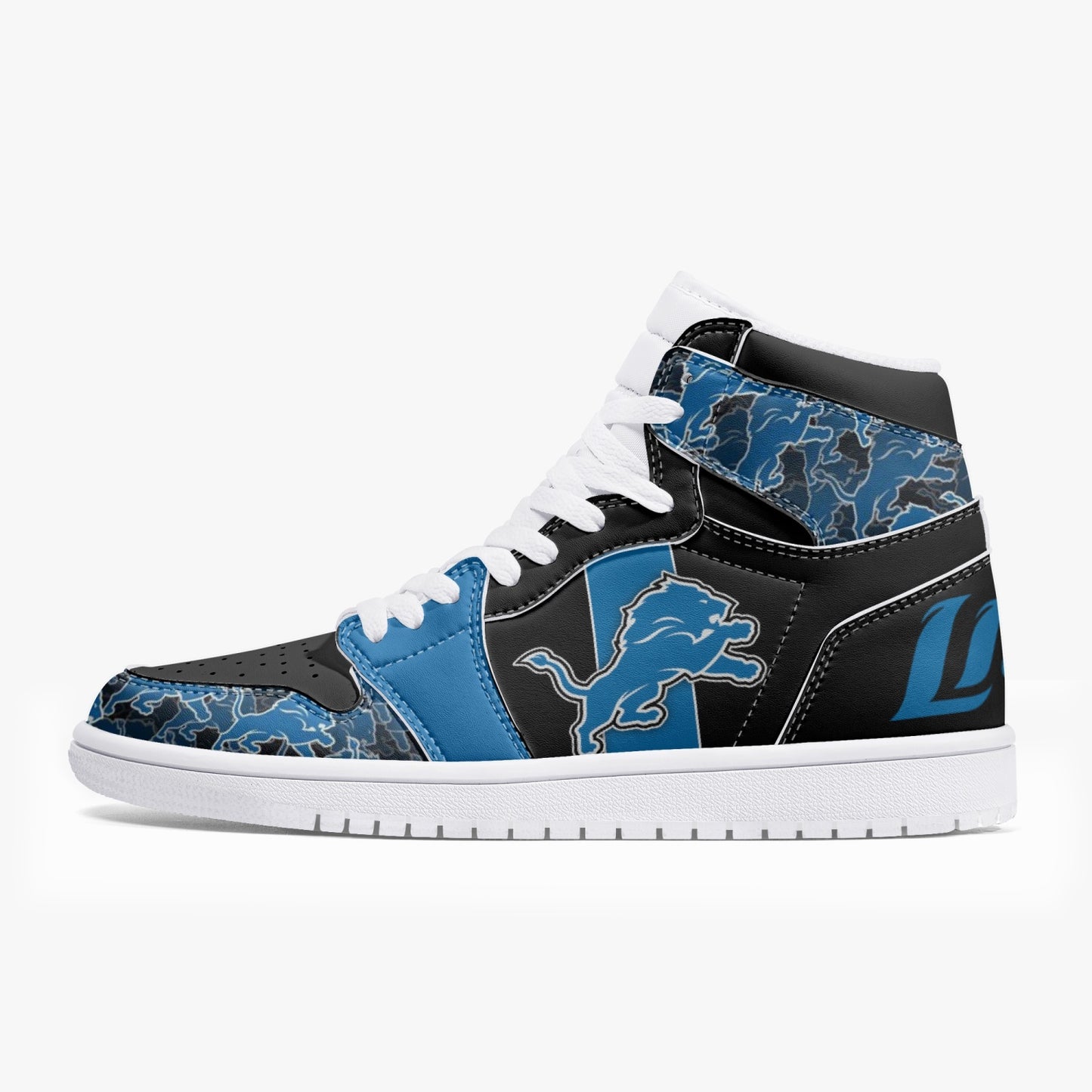 NFL Playoff Collection - Detroit Lions - Black Leather Sneakers