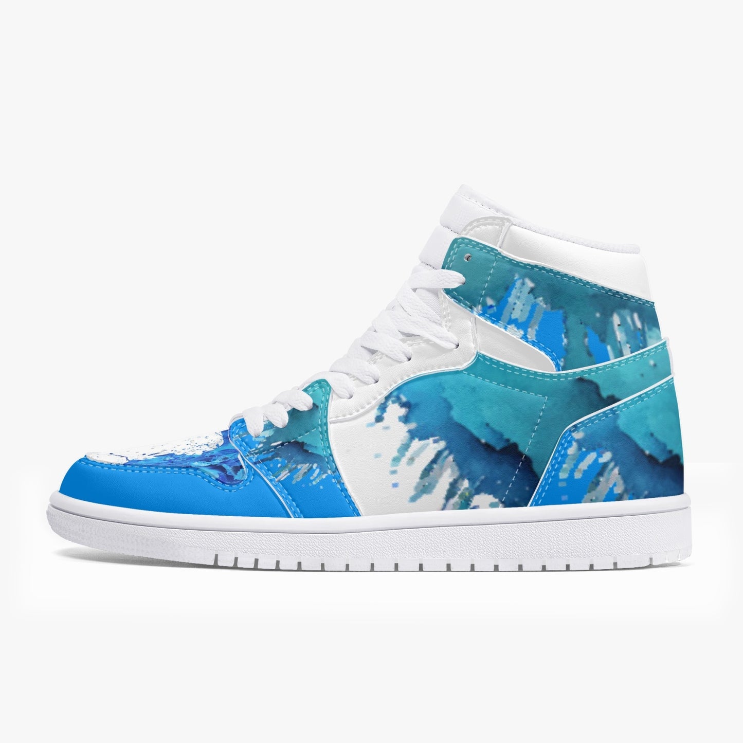 Blue Visions -  High-Top Leather Sneakers - White