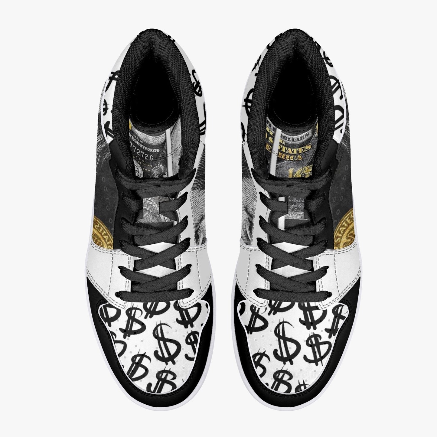 Black / Gold Dollars - High-Top Leather Sneakers - White / Black Sole