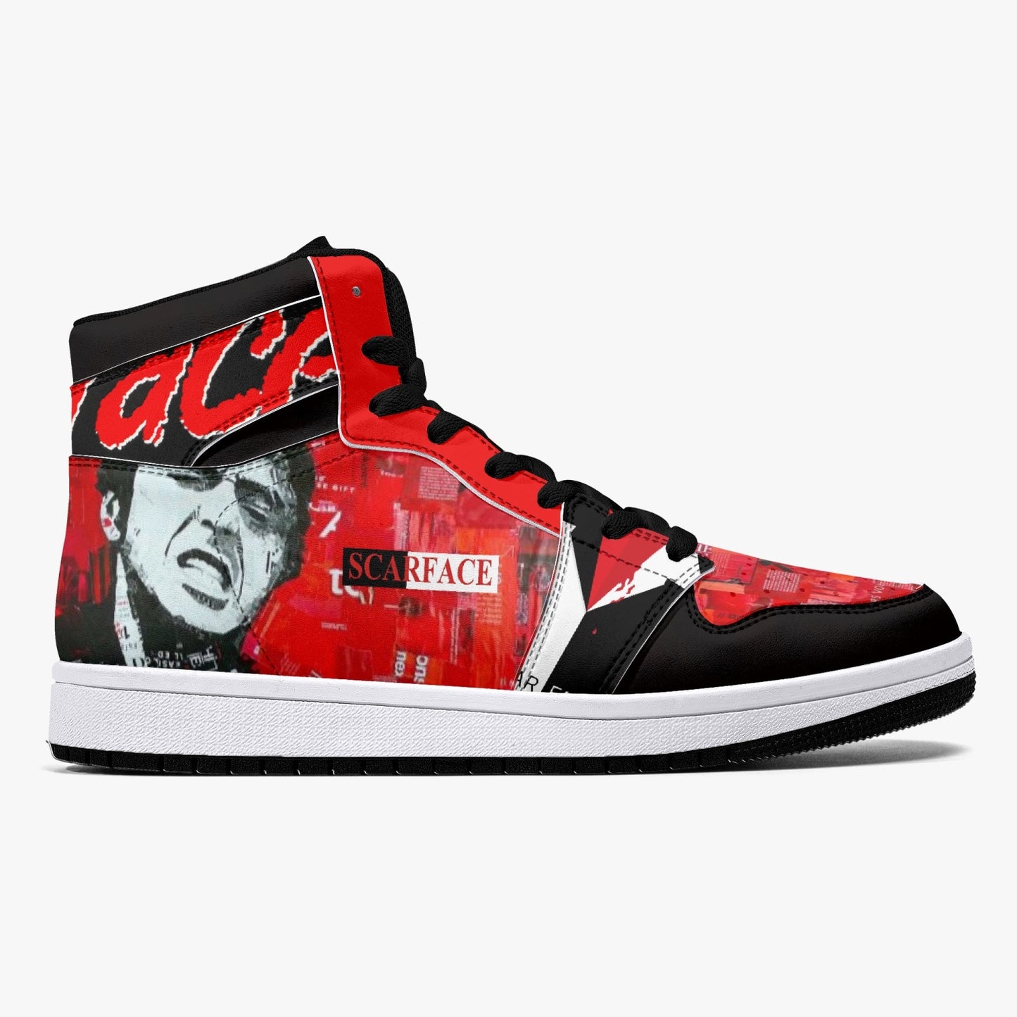 Scarface Reds - High-Top Leather Sneakers - White / Black Sole