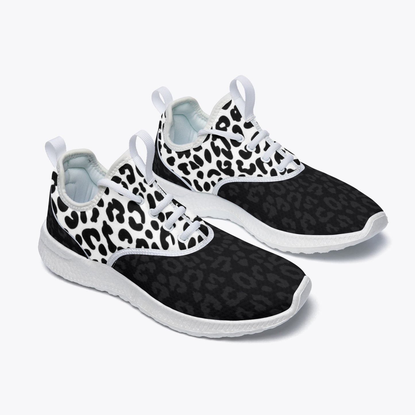 SPORTY MOB WIFE - White / Black Leopard print - Casual Mesh Sports Sneakers