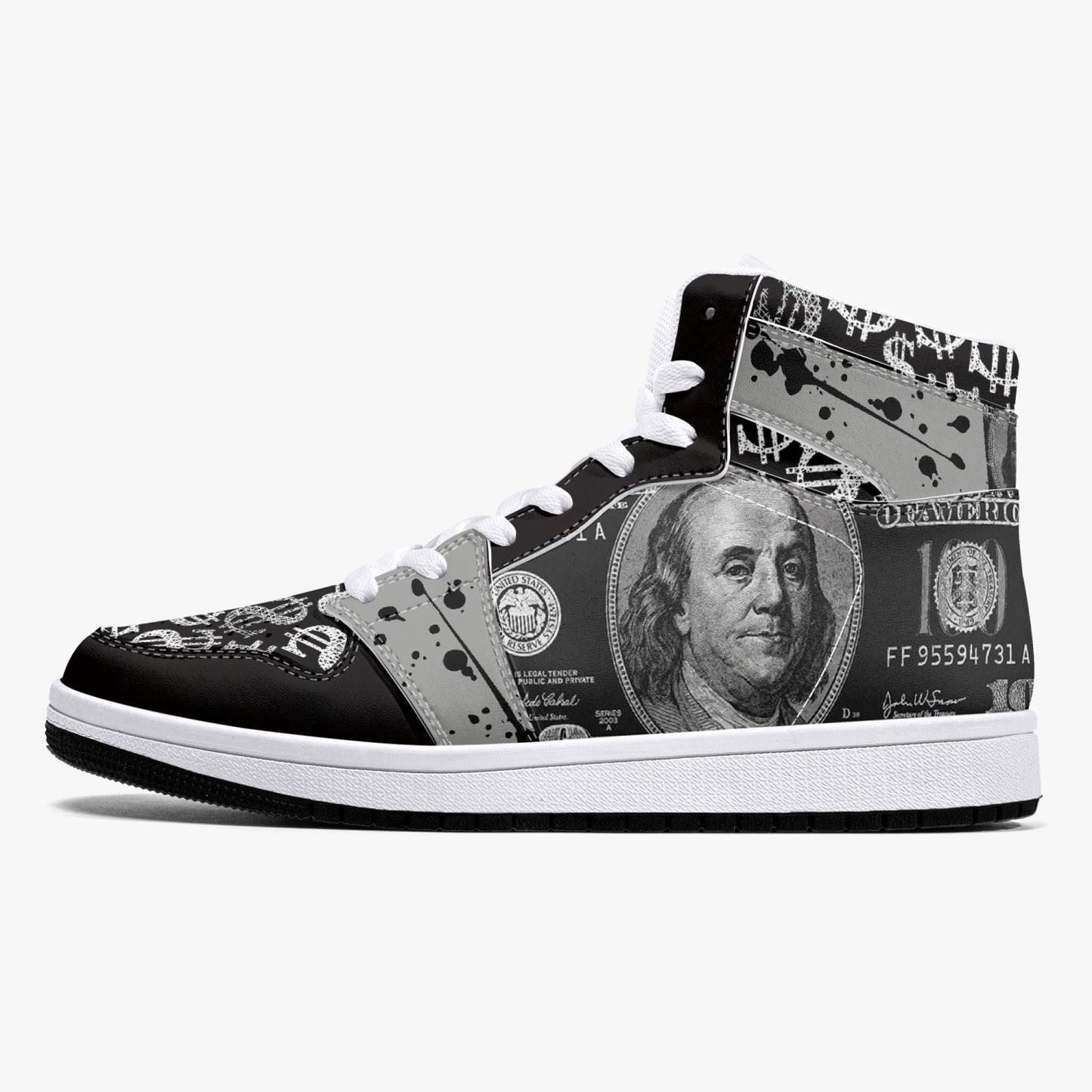 Black / Silver Dollars - High-Top Leather Sneakers - Grey / White / Black Sole