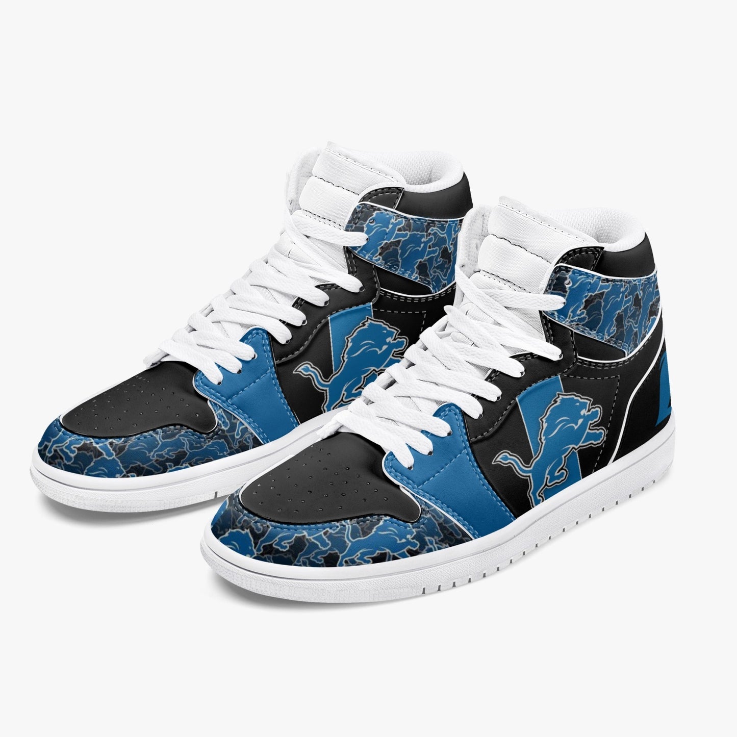 NFL Playoff Collection - Detroit Lions - Black Leather Sneakers