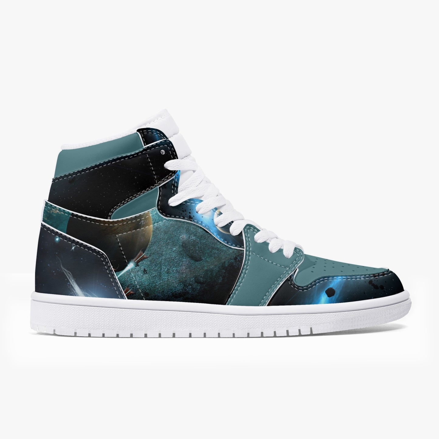 Blue Planets High-Top Leather Sneakers - Blue / White Sole