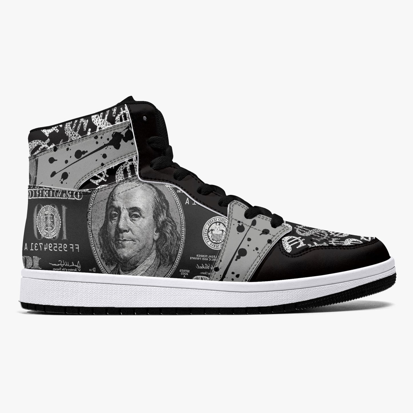 Black / Silver Dollars - High-Top Leather Sneakers - Grey / White / Black Sole