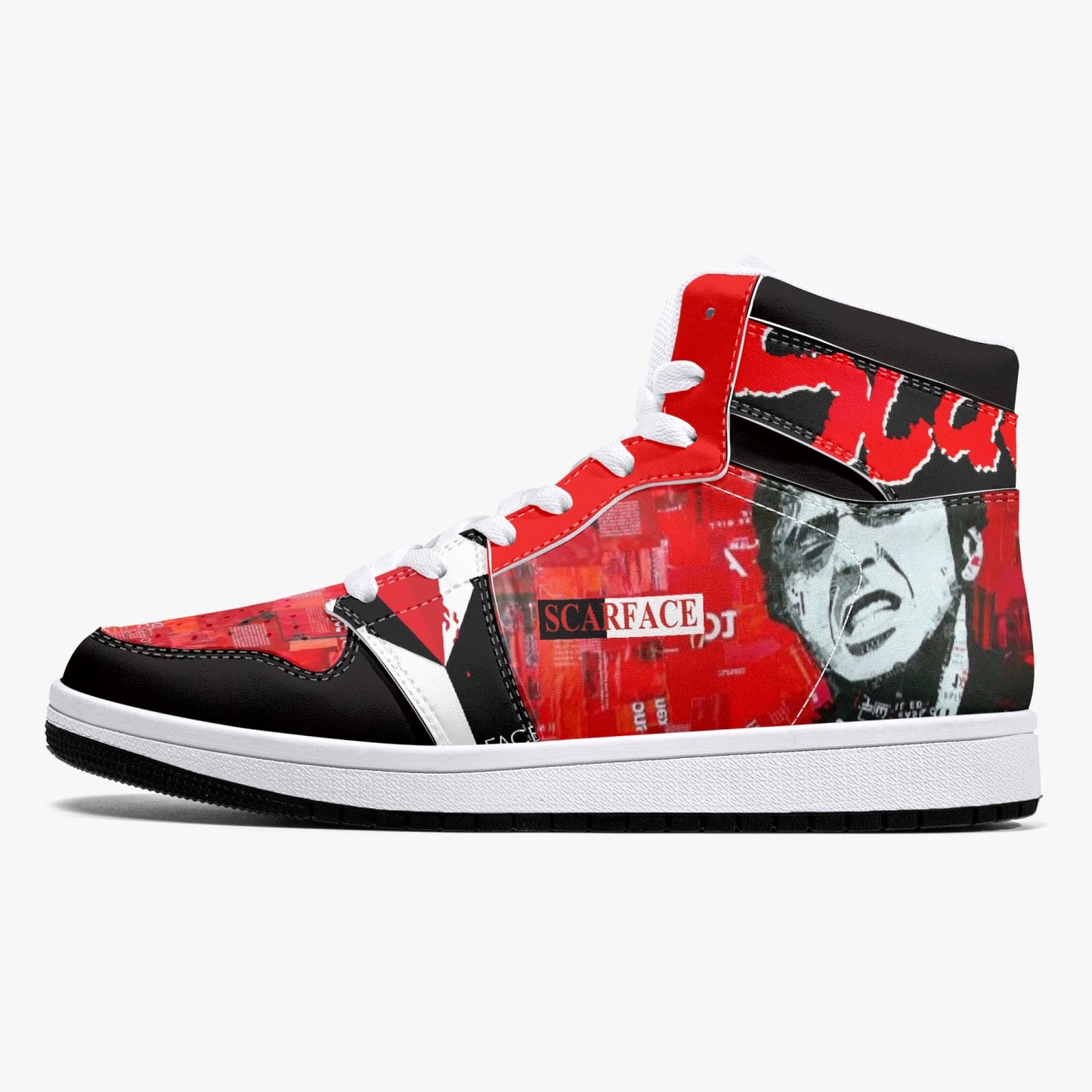 Scarface Reds - High-Top Leather Sneakers - White / Black Sole