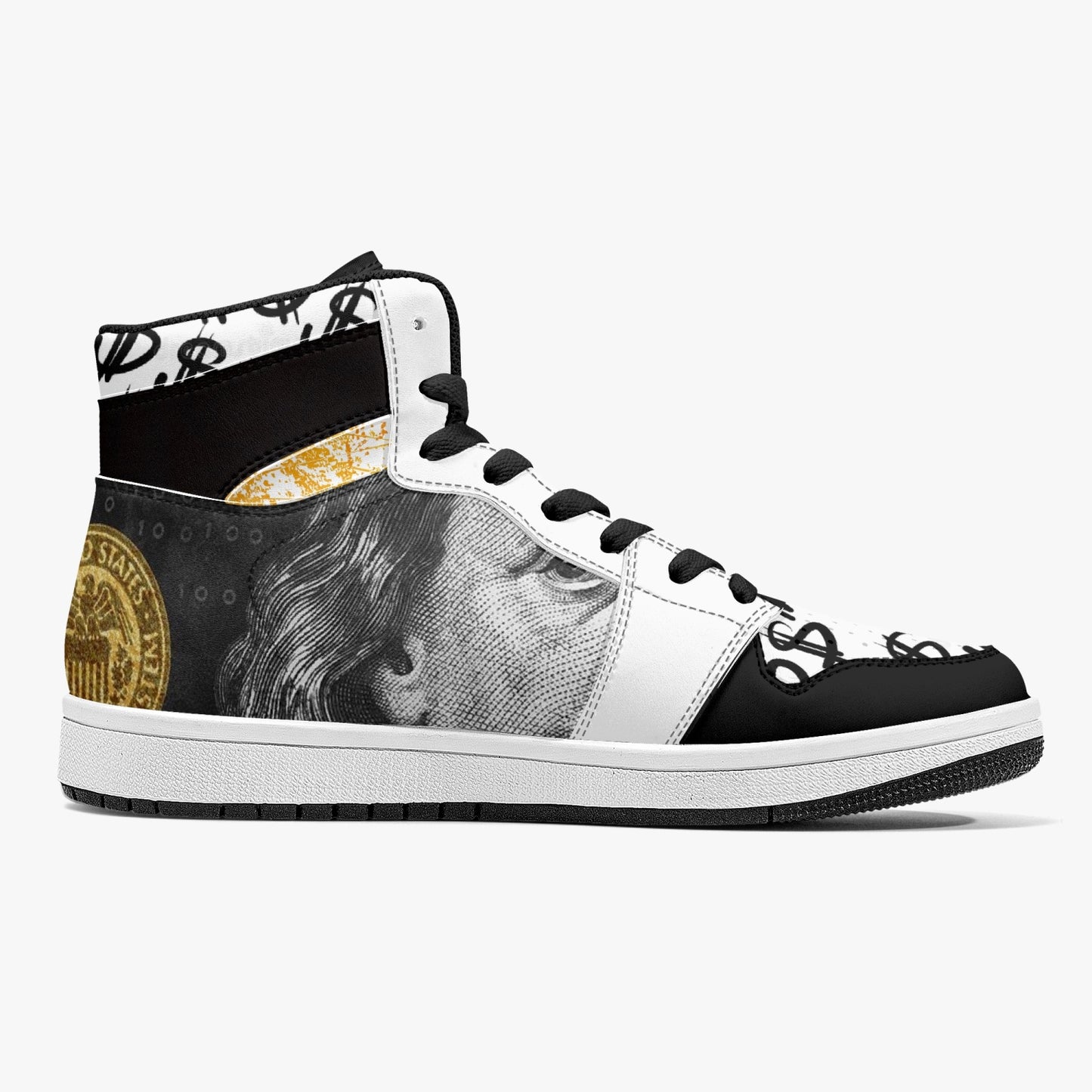 Black / Gold Dollars - High-Top Leather Sneakers - White / Black Sole