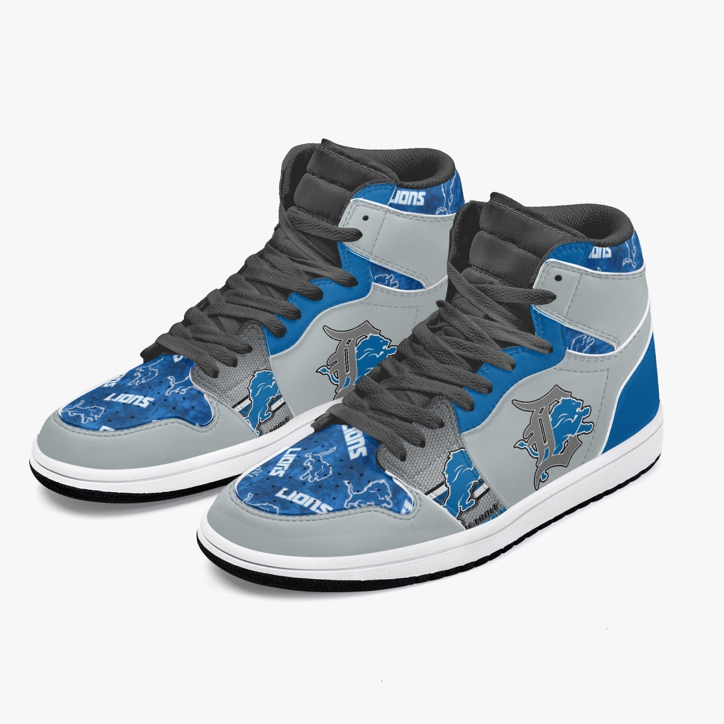 NFL Playoff Collection - Detroit Lions - Grey Leather Sneakers