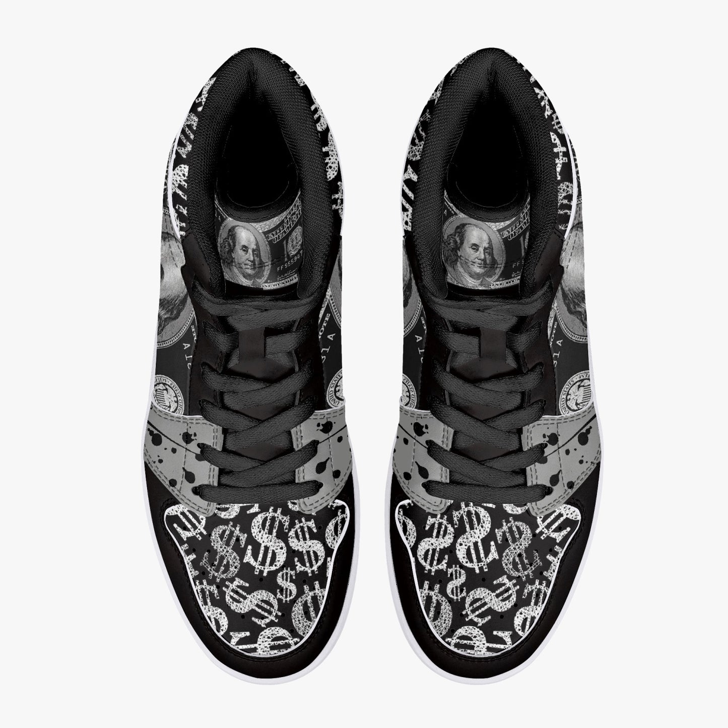 Black / Silver Dollars - High-Top Leather Sneakers - Grey / White / Black Sole