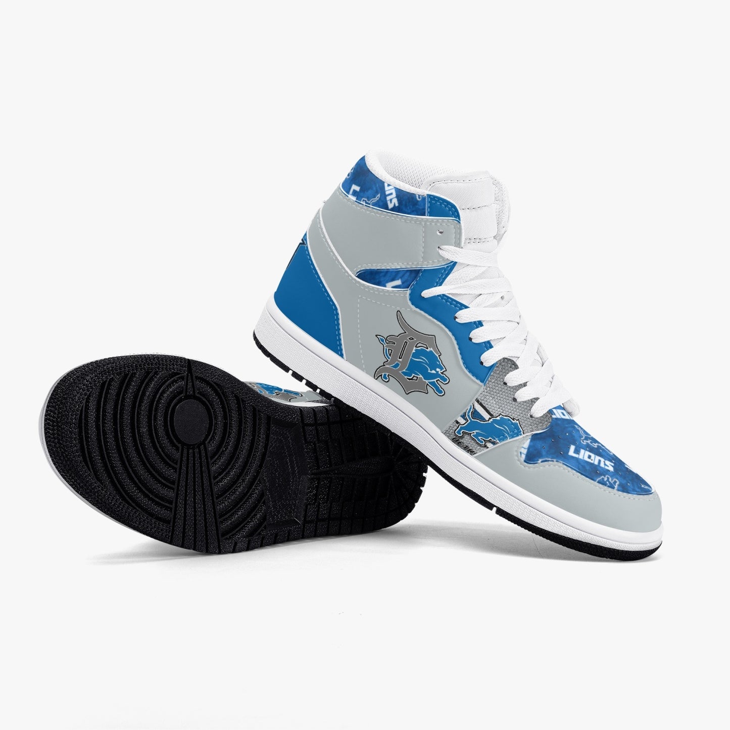 NFL Playoff Collection - Detroit Lions - Grey Leather Sneakers