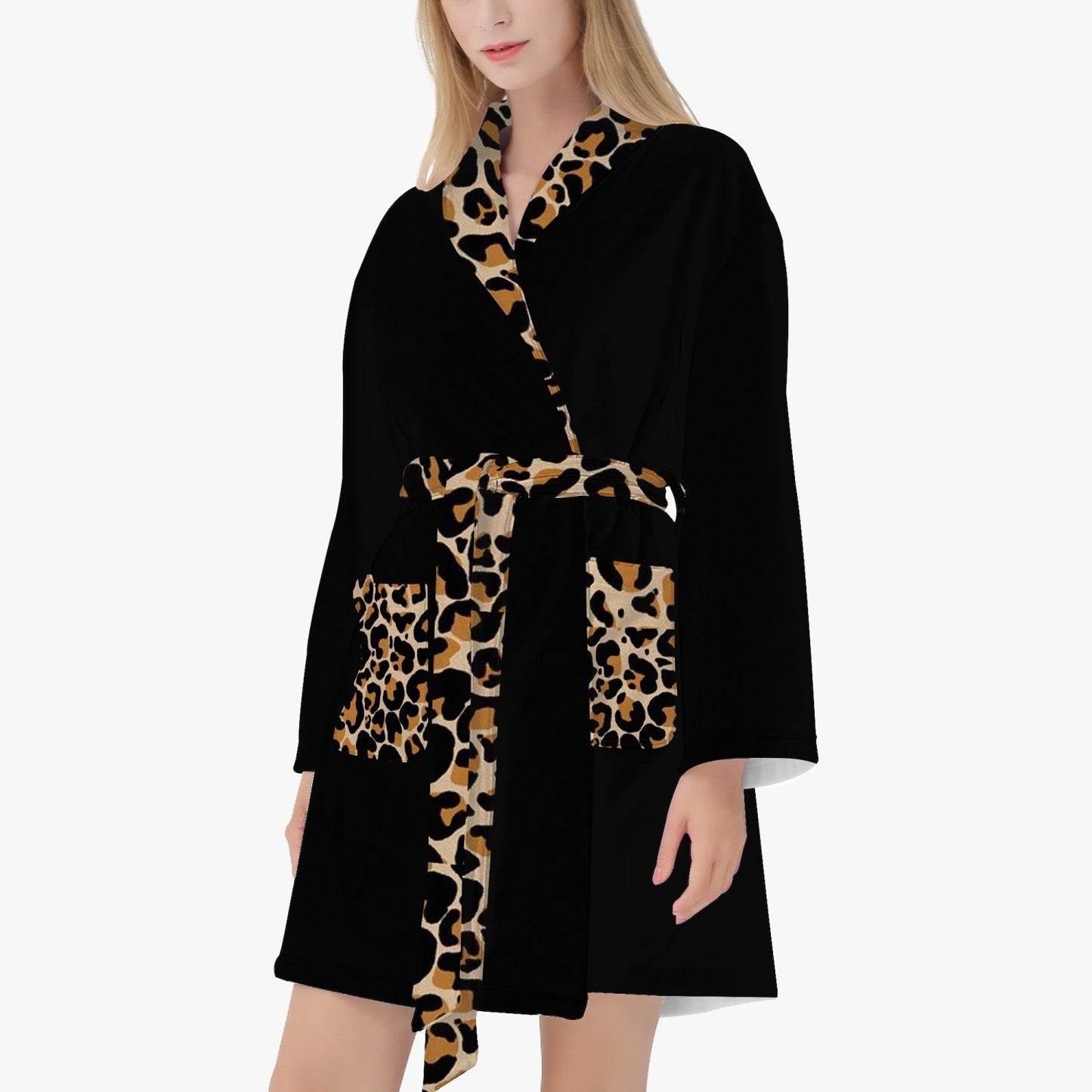 MOB WIFE EAR - Leopard print - Black Women's Loose-fitting Bathrobe