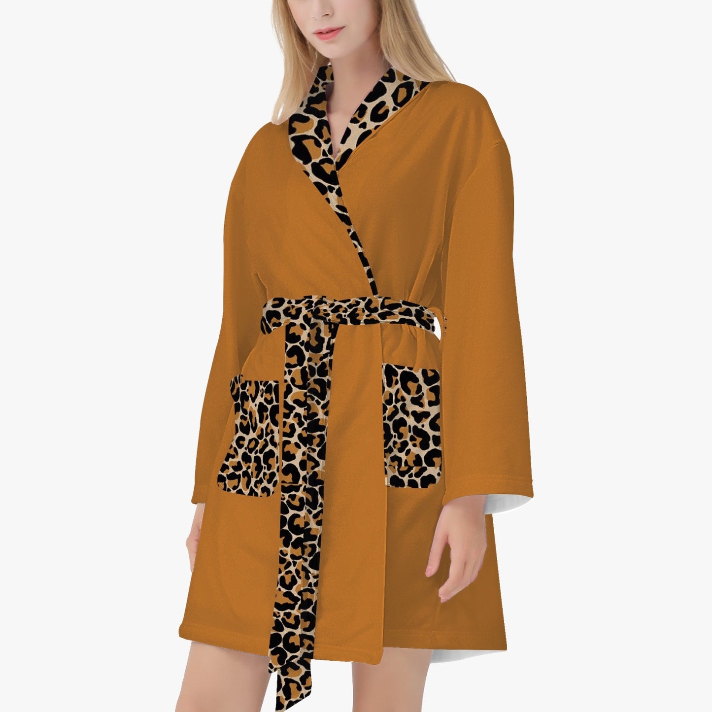 SPORTY MOB WIFE - Leopard print collar - Women's Loose-fitting Bathrobe