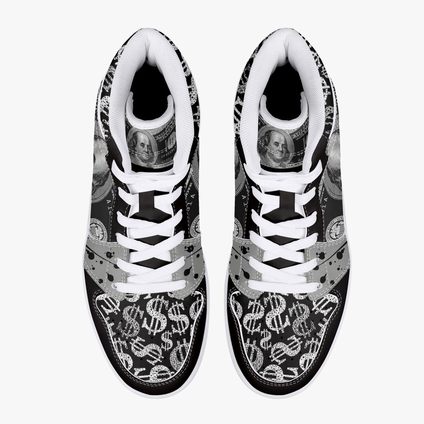 Black / Silver Dollars - High-Top Leather Sneakers - Grey / White / Black Sole