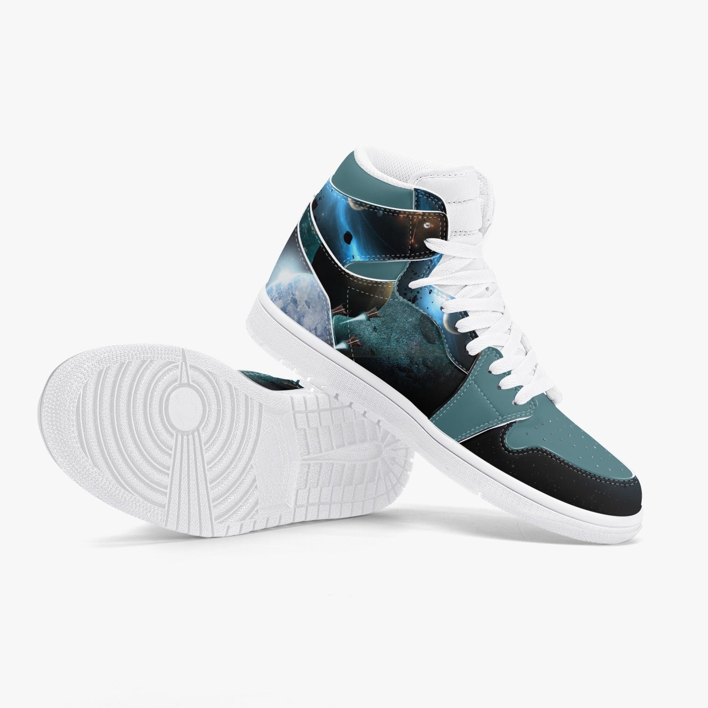 Blue Planets High-Top Leather Sneakers - Blue / White Sole