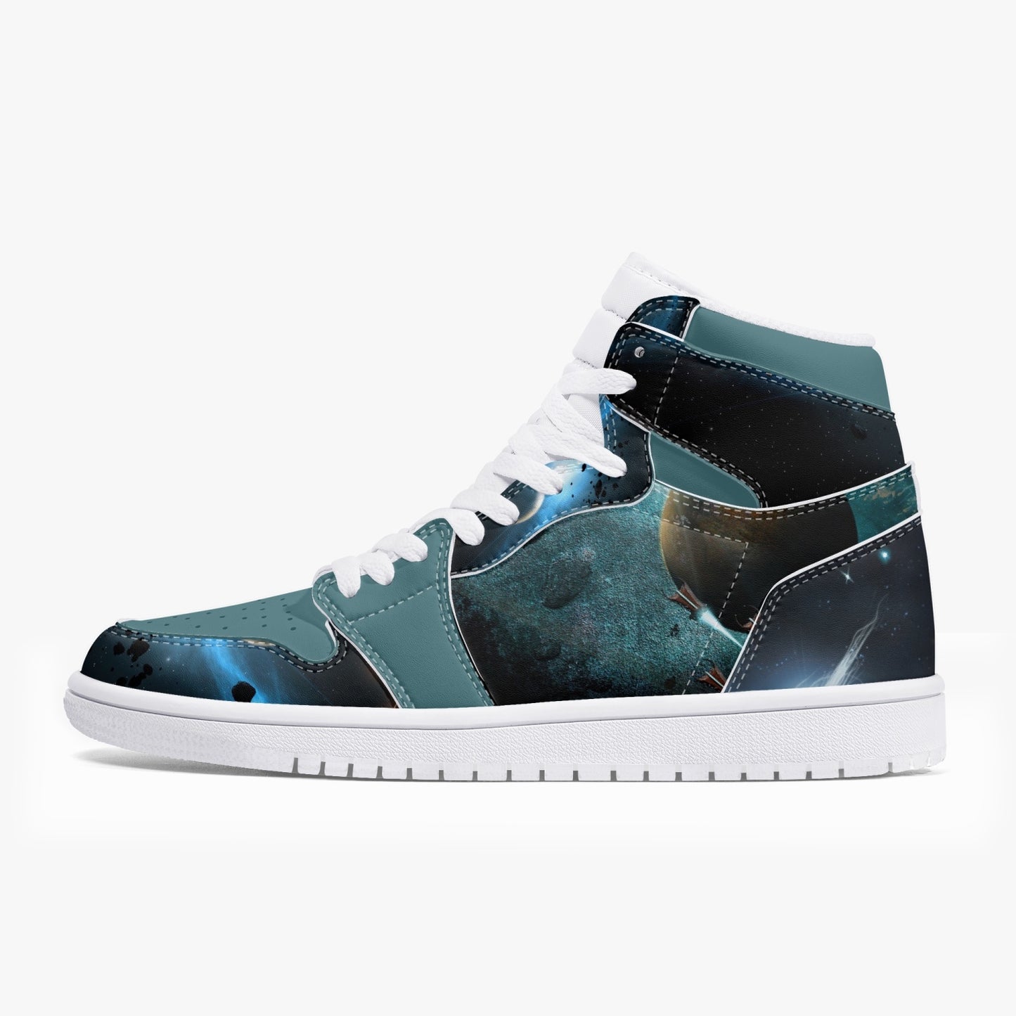 Blue Planets High-Top Leather Sneakers - Blue / White Sole