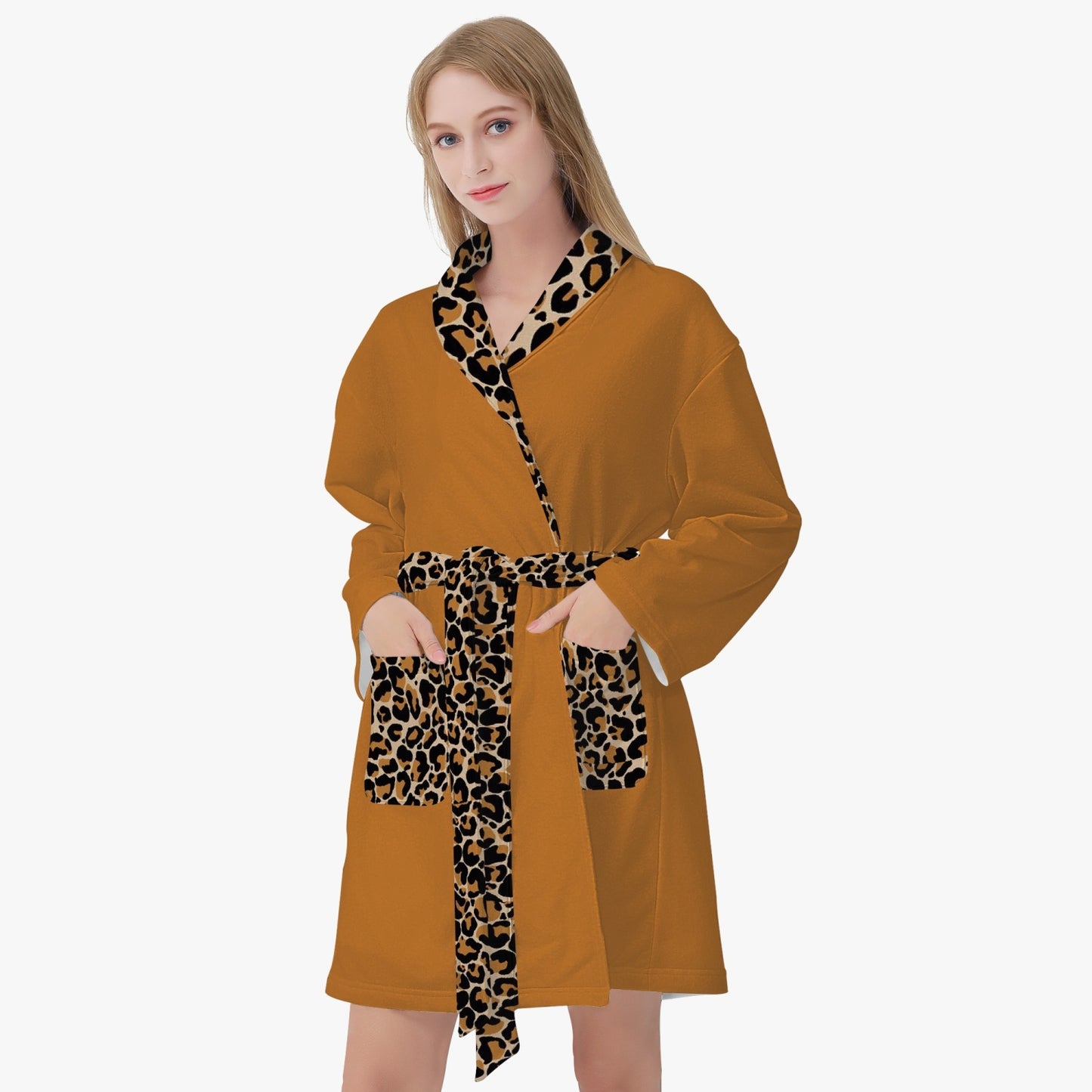 SPORTY MOB WIFE - Leopard print collar - Women's Loose-fitting Bathrobe