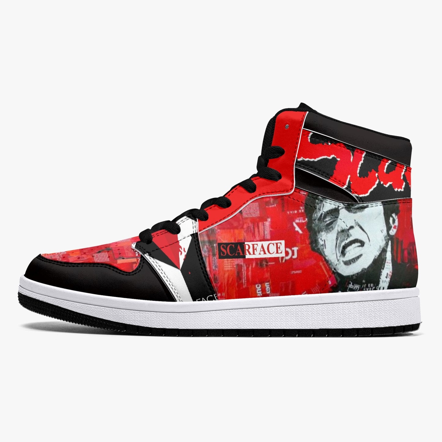 Scarface Reds - High-Top Leather Sneakers - White / Black Sole