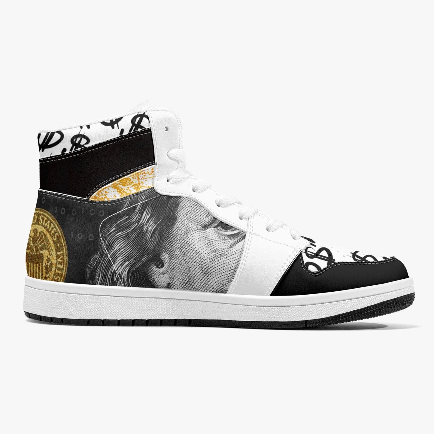 Black / Gold Dollars - High-Top Leather Sneakers - White / Black Sole