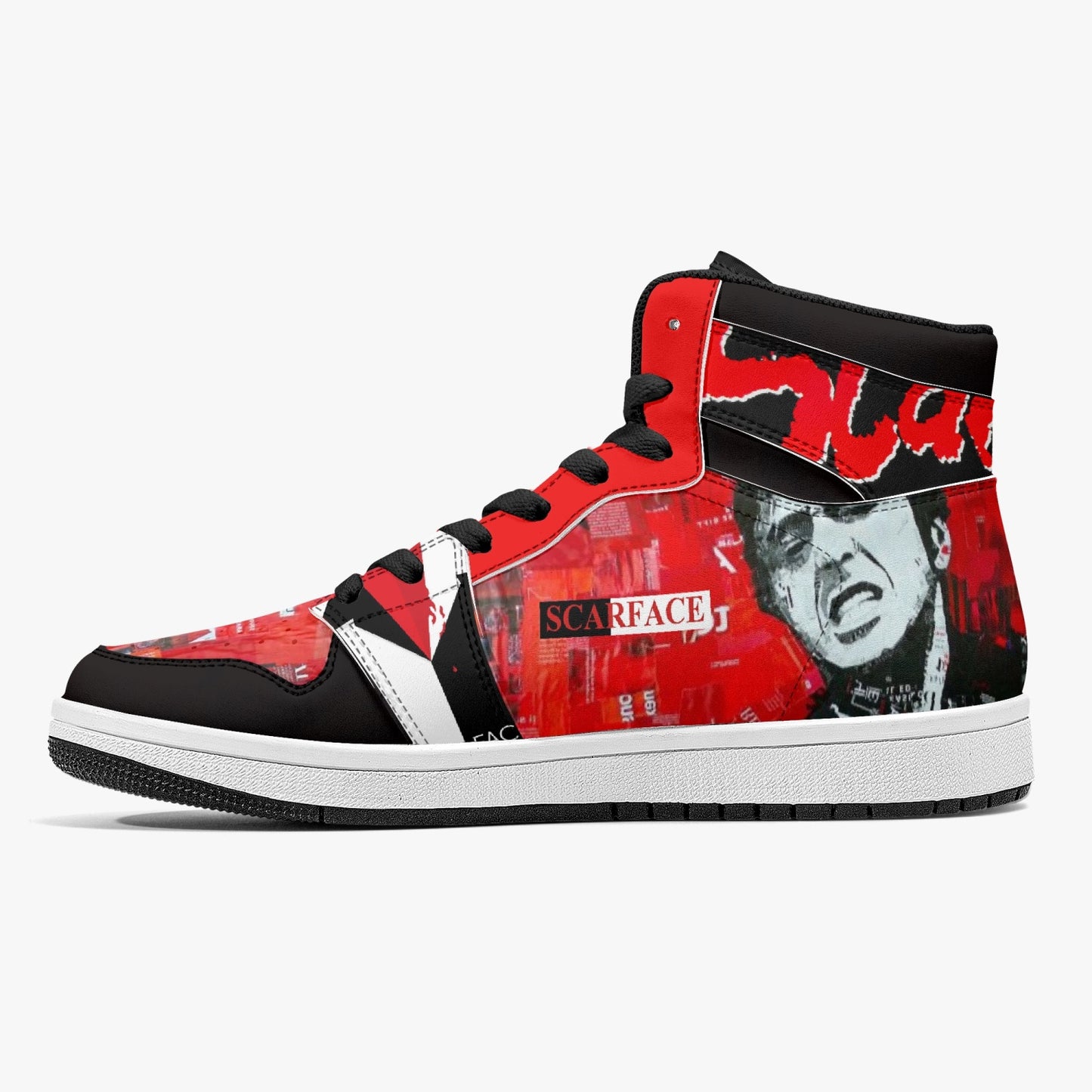 Scarface Reds - High-Top Leather Sneakers - White / Black Sole