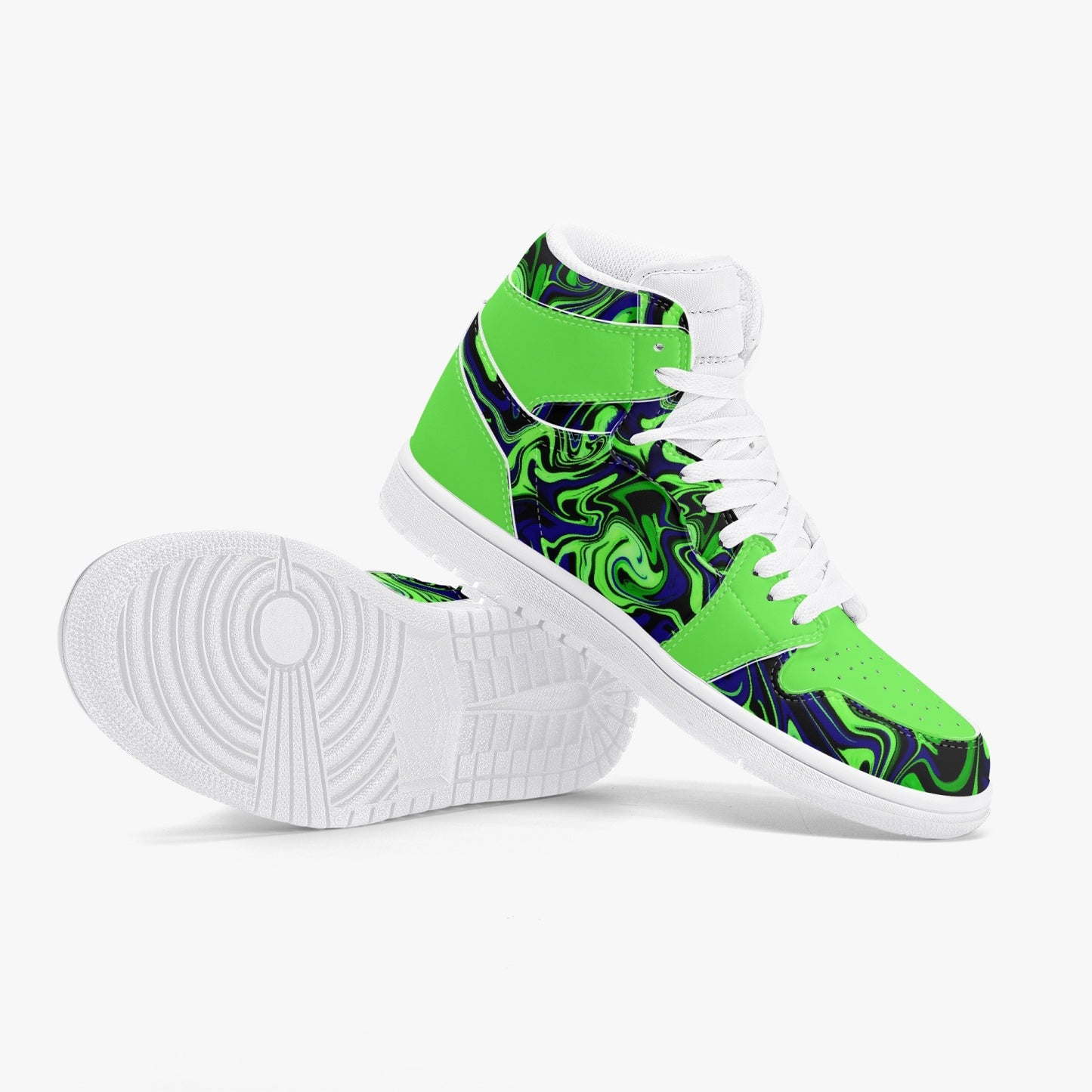 Aqua Liquids - High-Top Leather Sneakers - Green/ White Sole