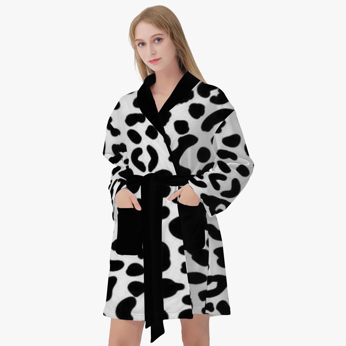 SPORTY MOB WIFE - Black Leopard print - White Women's Loose-fitting Bathrobe