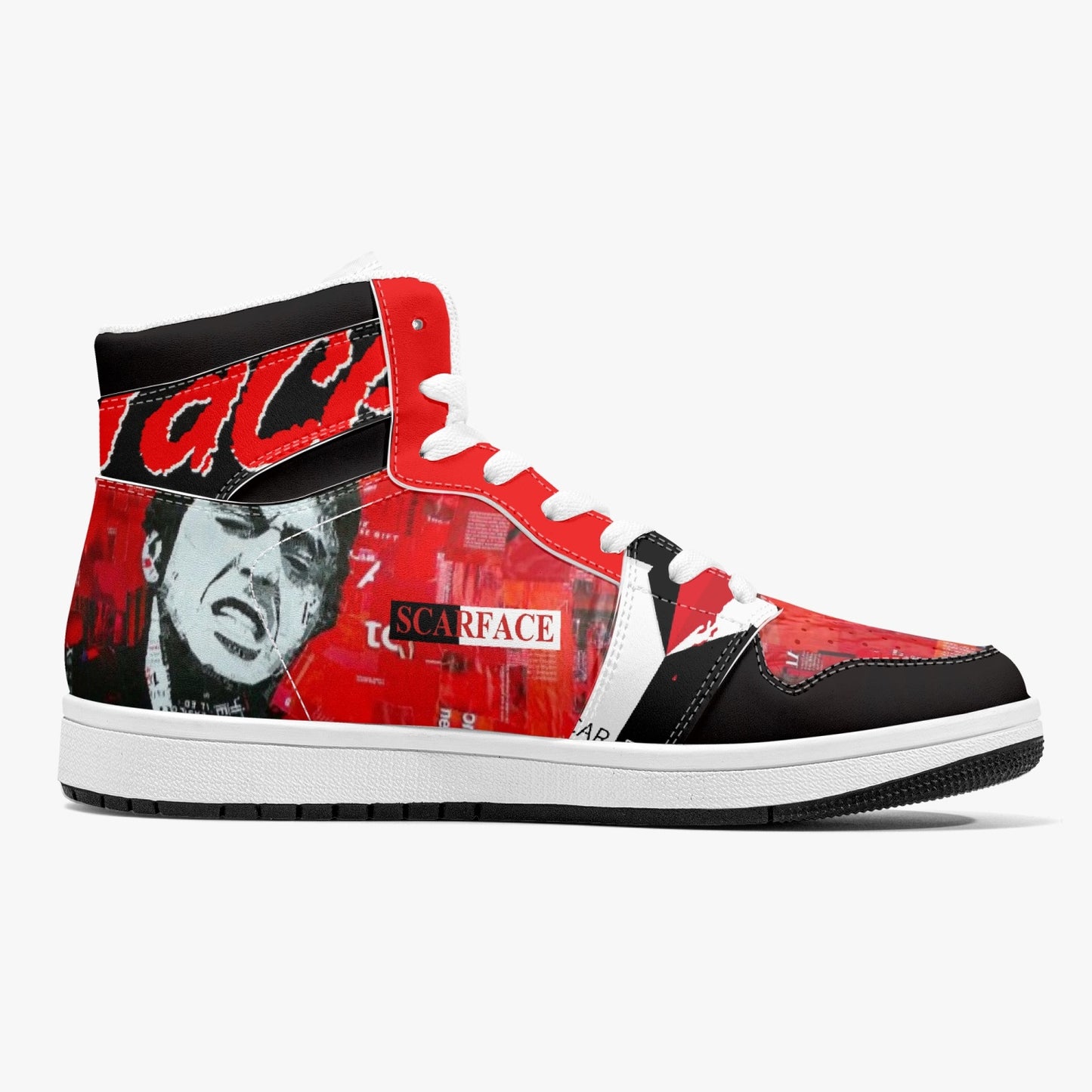 Scarface Reds - High-Top Leather Sneakers - White / Black Sole