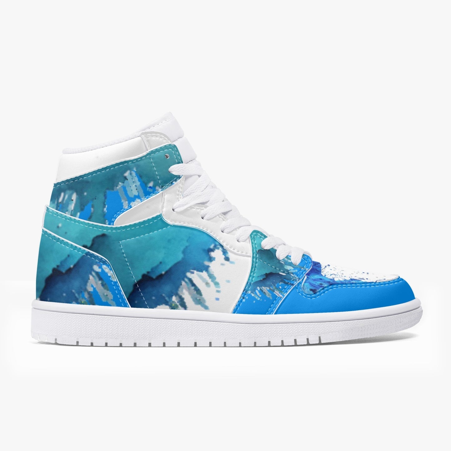 Blue Visions -  High-Top Leather Sneakers - White