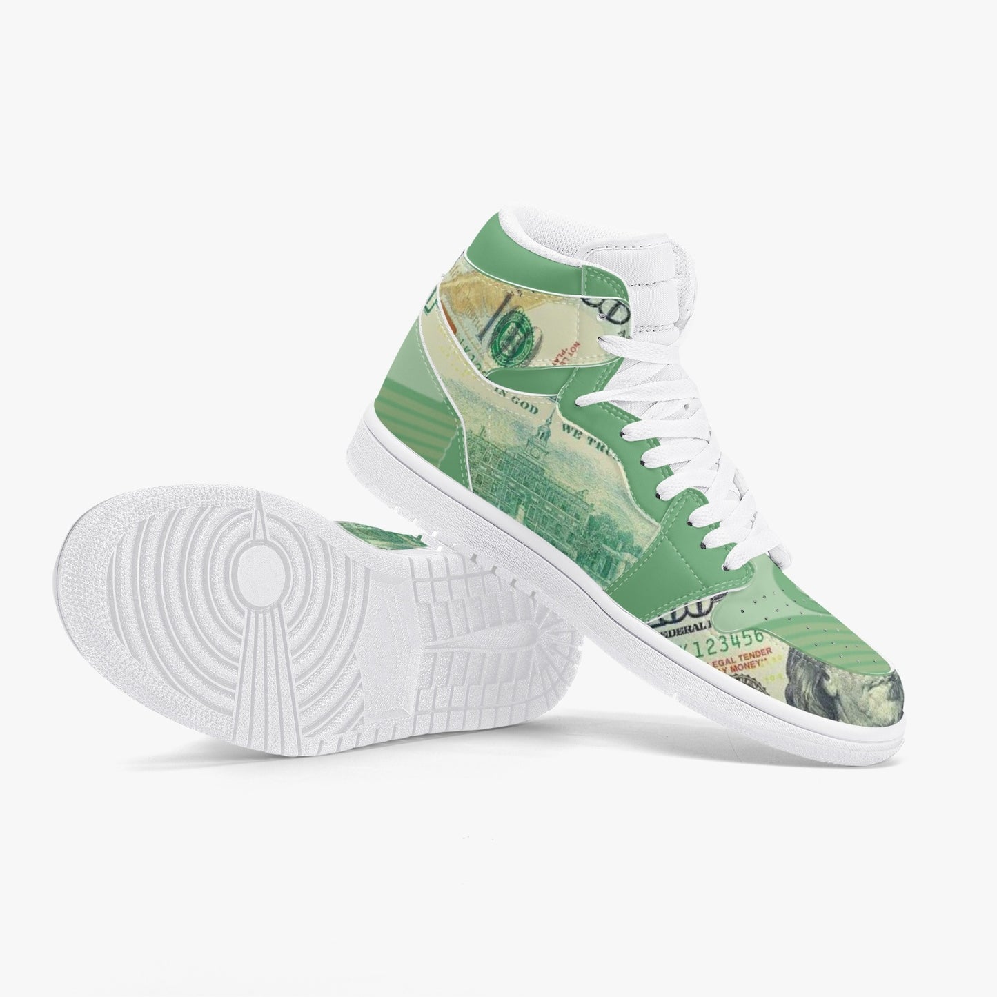 "Star Notes" - Leather Sneakers - Green/ White Sole