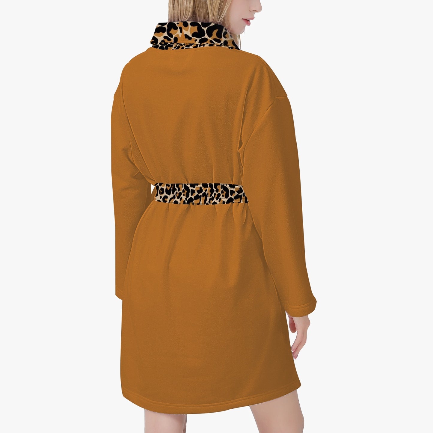 SPORTY MOB WIFE - Leopard print collar - Women's Loose-fitting Bathrobe