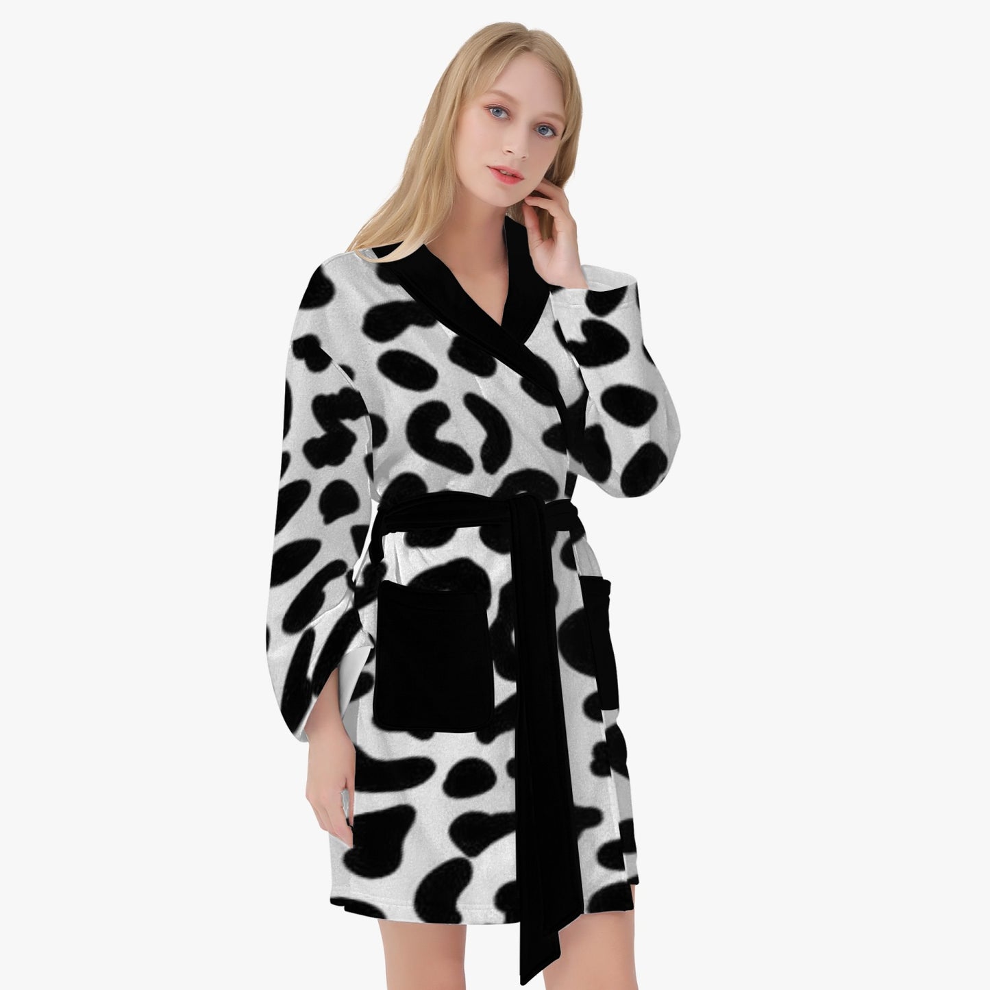 SPORTY MOB WIFE - Black Leopard print - White Women's Loose-fitting Bathrobe