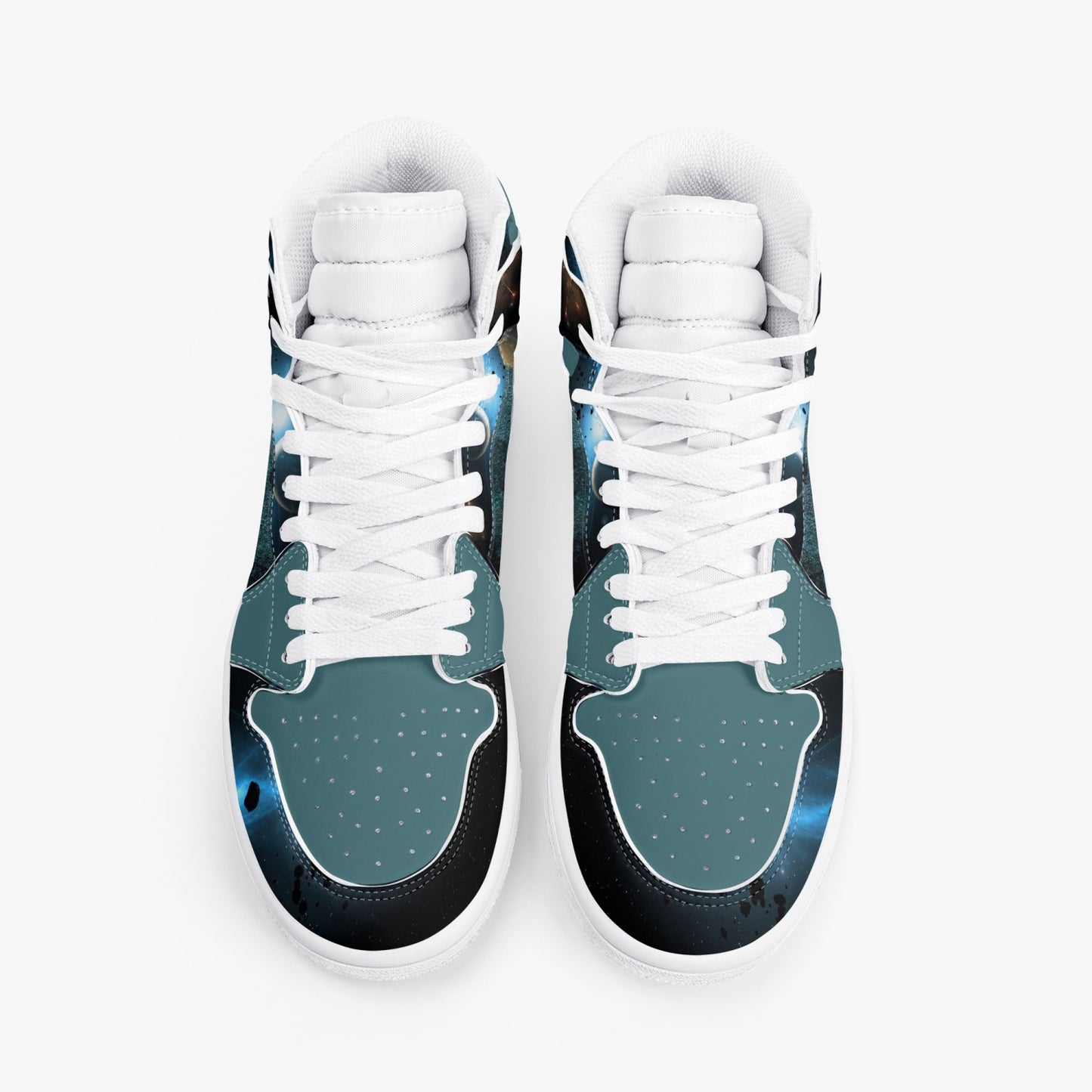 Blue Planets High-Top Leather Sneakers - Blue / White Sole