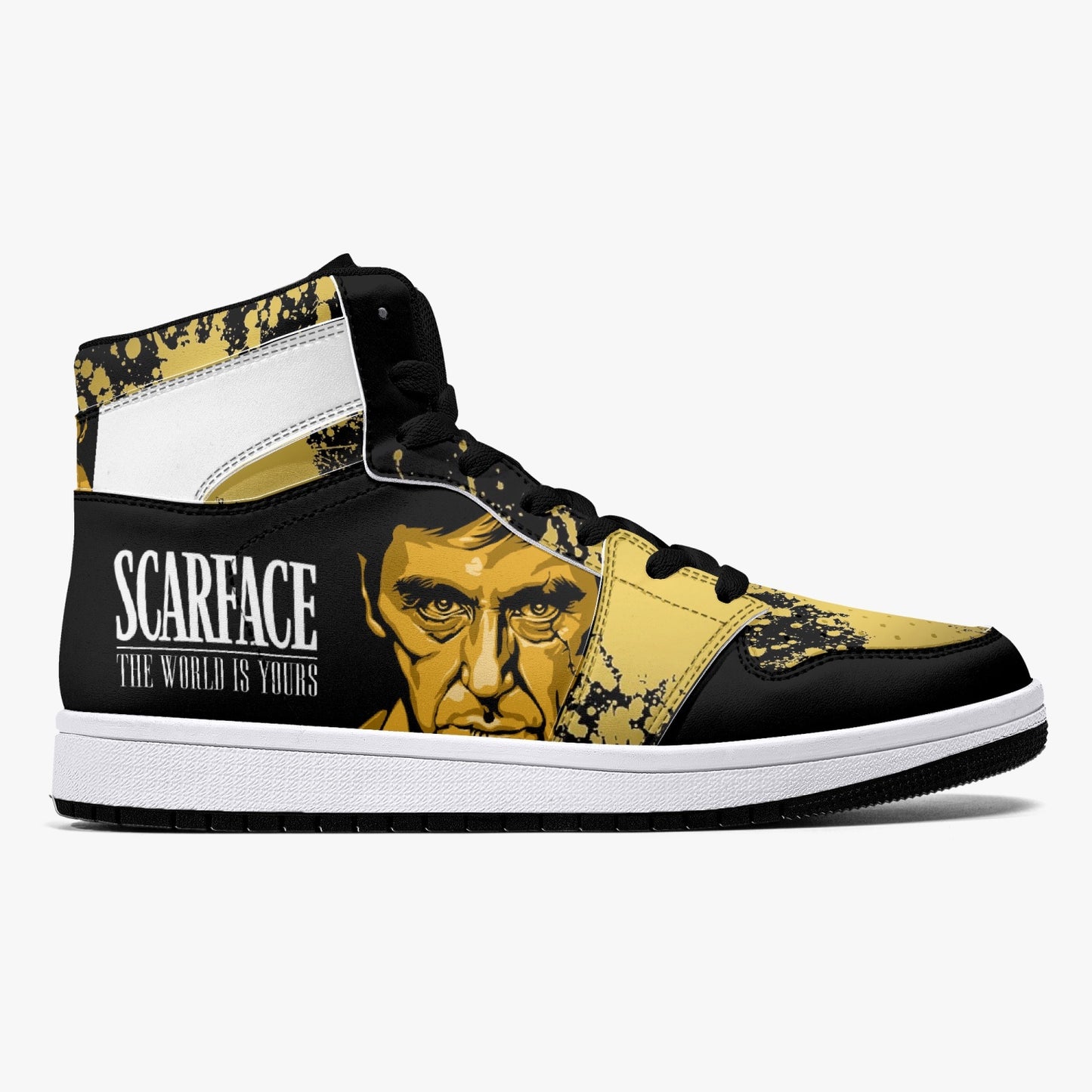 Scarface Golds -  High-Top Leather Sneakers - White / Black