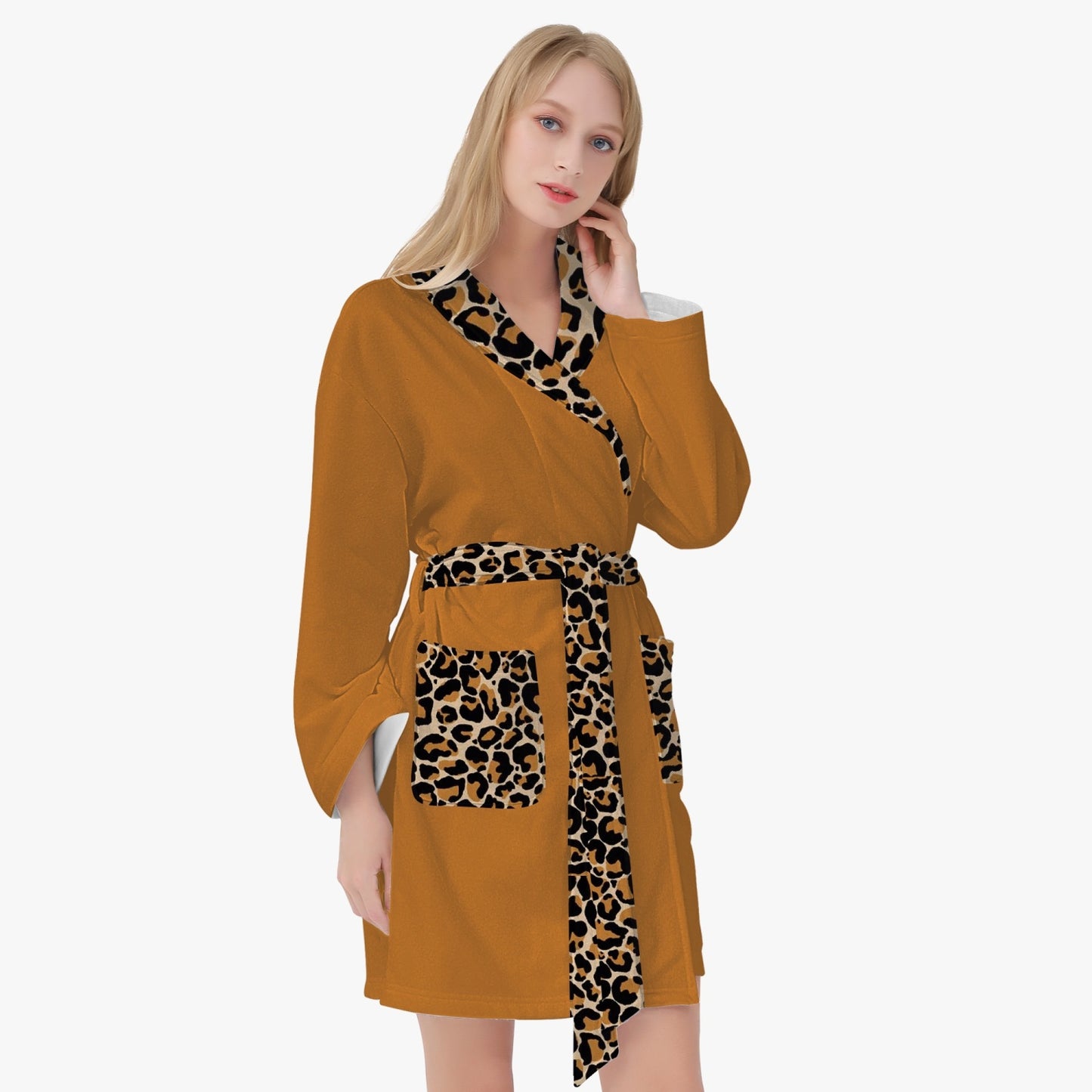 SPORTY MOB WIFE - Leopard print collar - Women's Loose-fitting Bathrobe