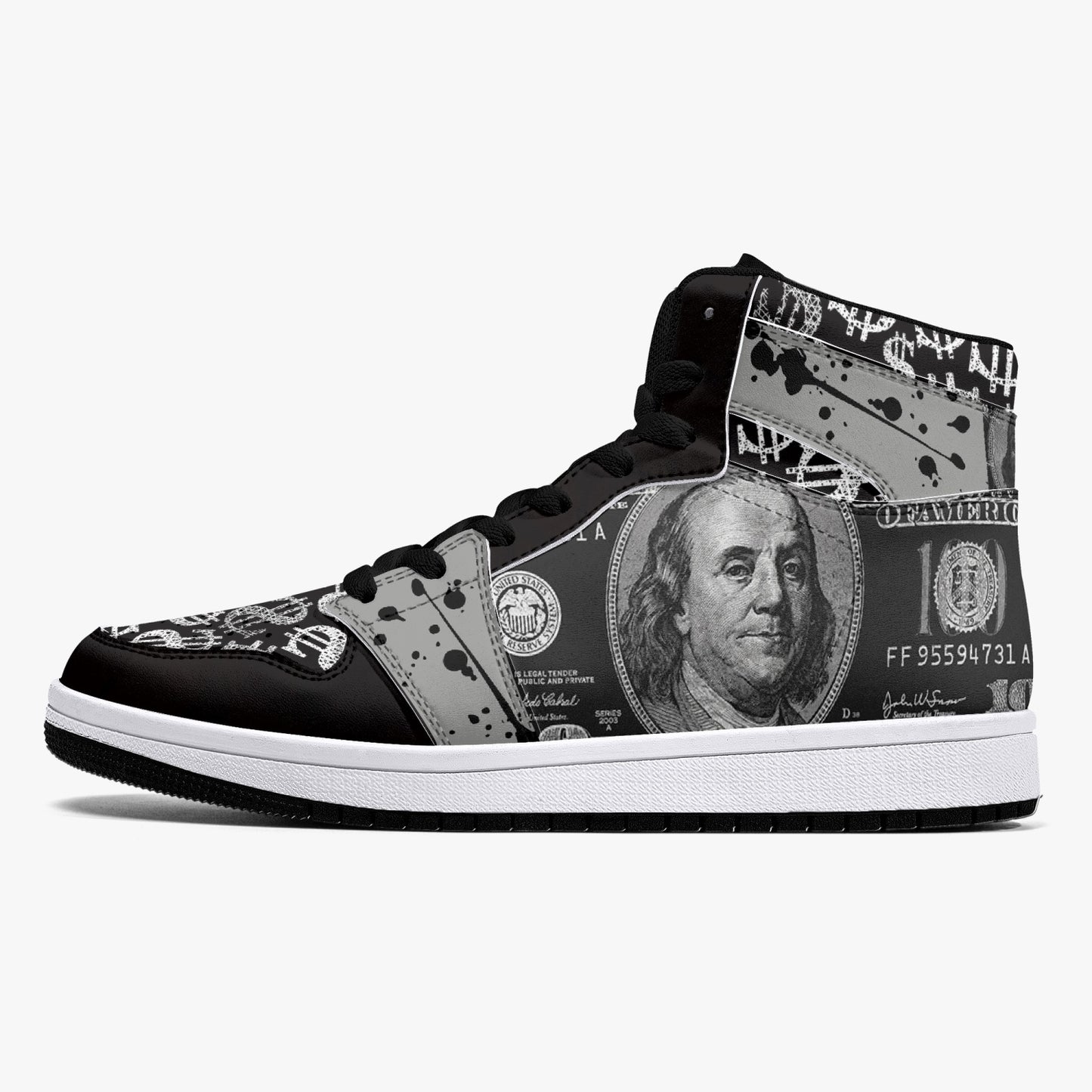 Black / Silver Dollars - High-Top Leather Sneakers - Grey / White / Black Sole