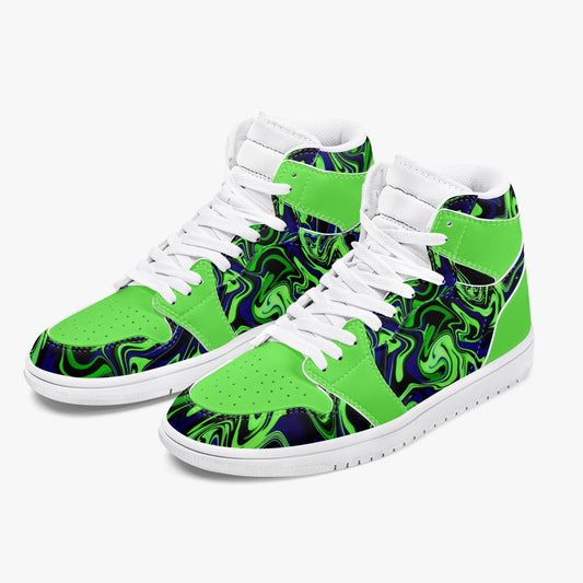 Aqua Liquids - High-Top Leather Sneakers - Green/ White Sole