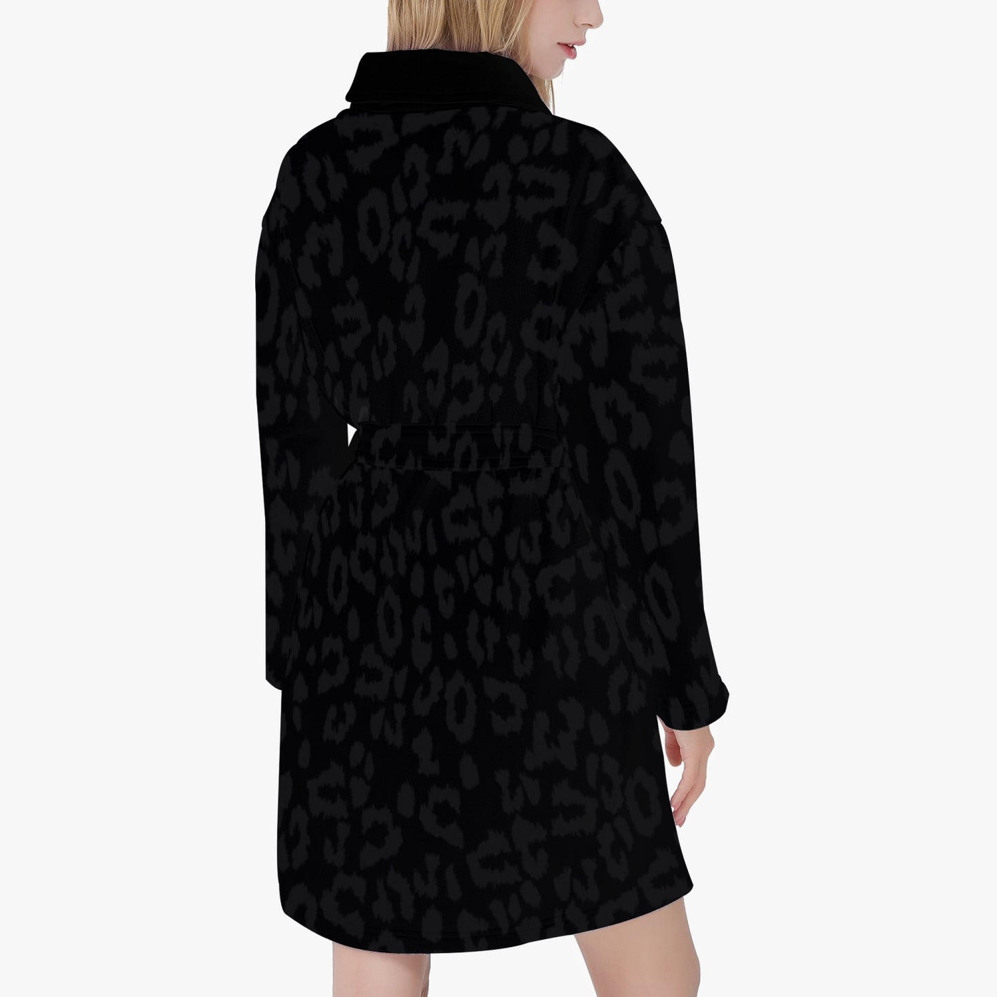 SPORTY MOB WIFE - Black Leopard print - Women's Loose-fitting Bathrobe