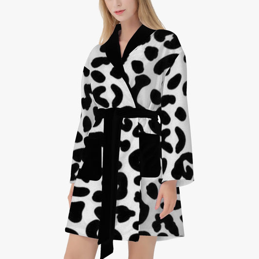 SPORTY MOB WIFE - Black Leopard print - White Women's Loose-fitting Bathrobe