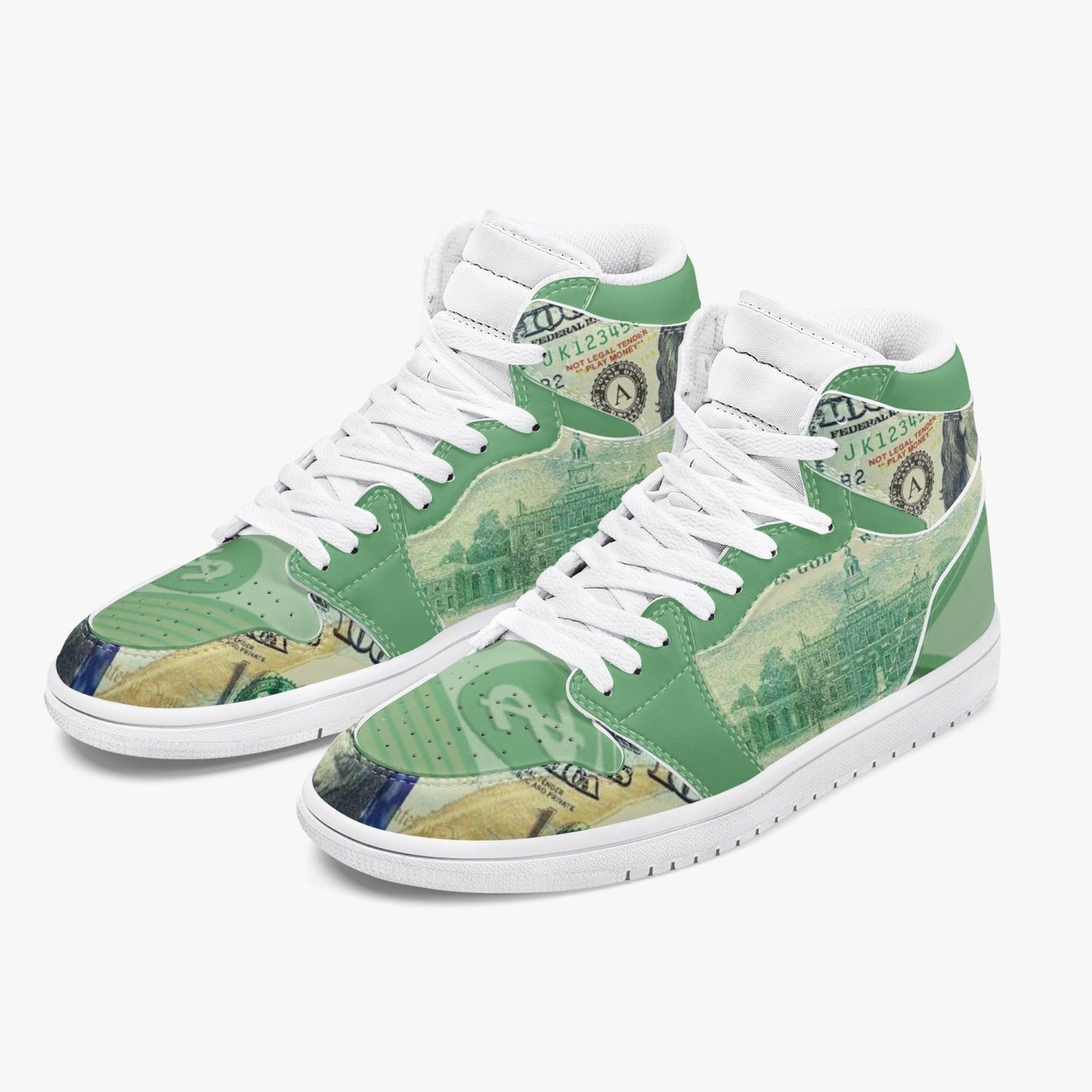 "Star Notes" - Leather Sneakers - Green/ White Sole