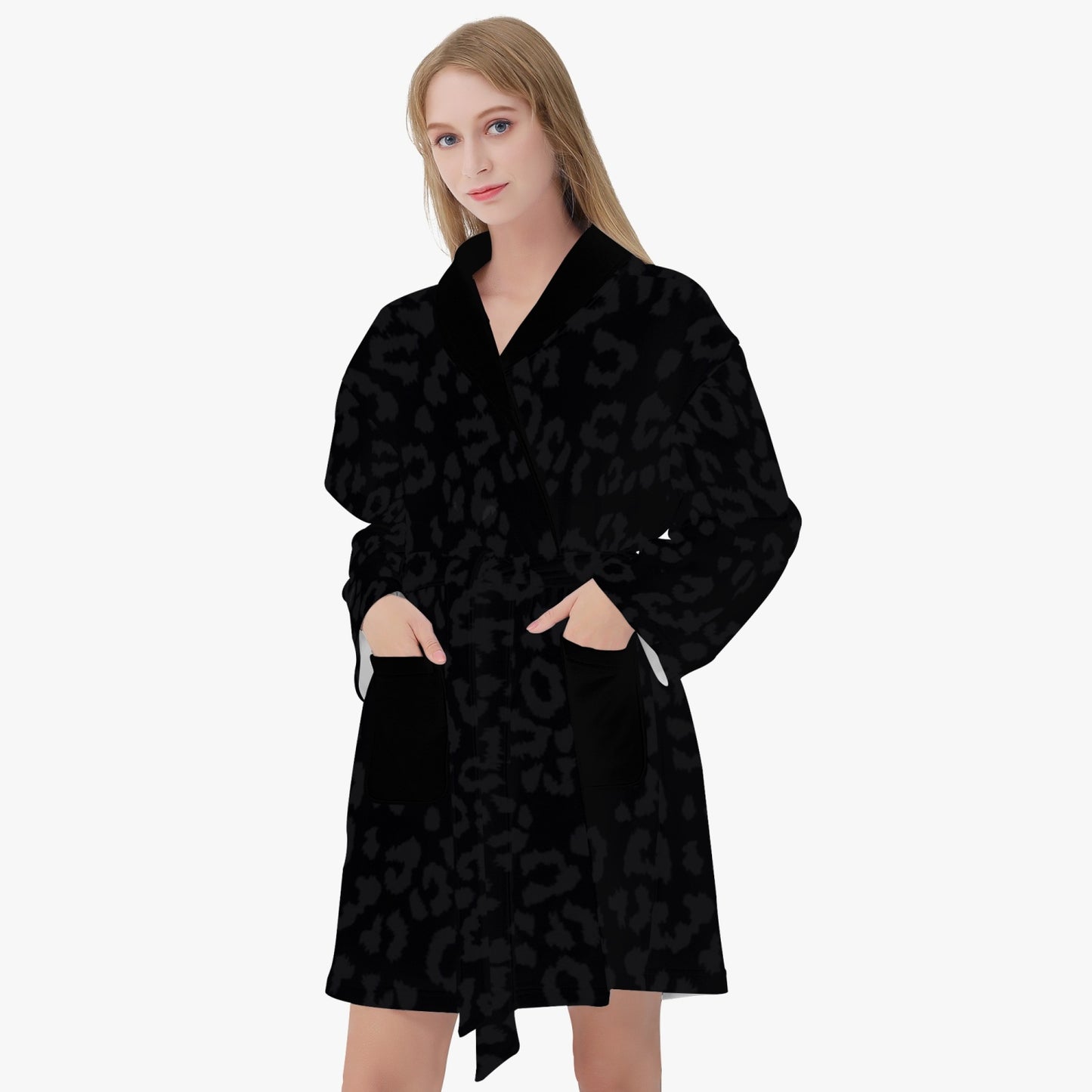 SPORTY MOB WIFE - Black Leopard print - Women's Loose-fitting Bathrobe