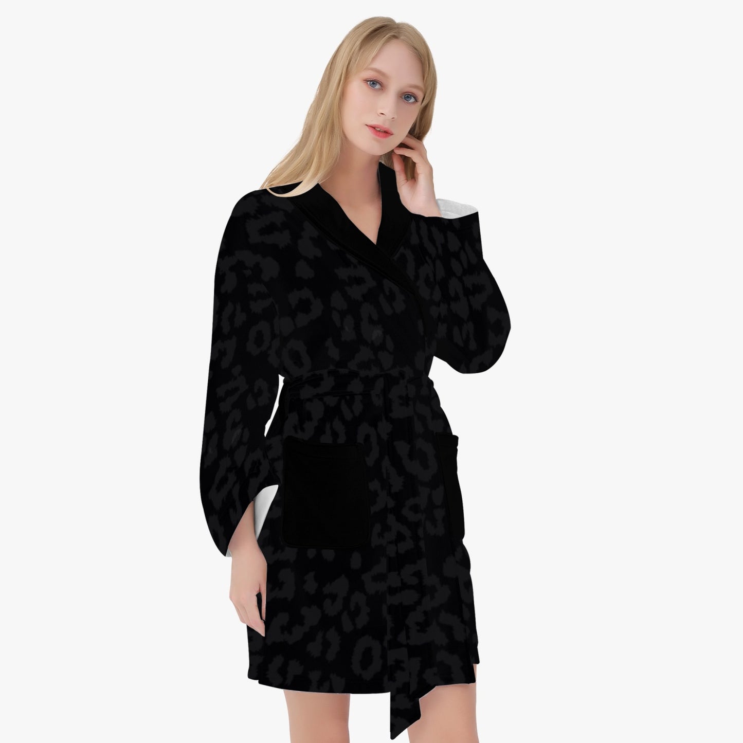 SPORTY MOB WIFE - Black Leopard print - Women's Loose-fitting Bathrobe