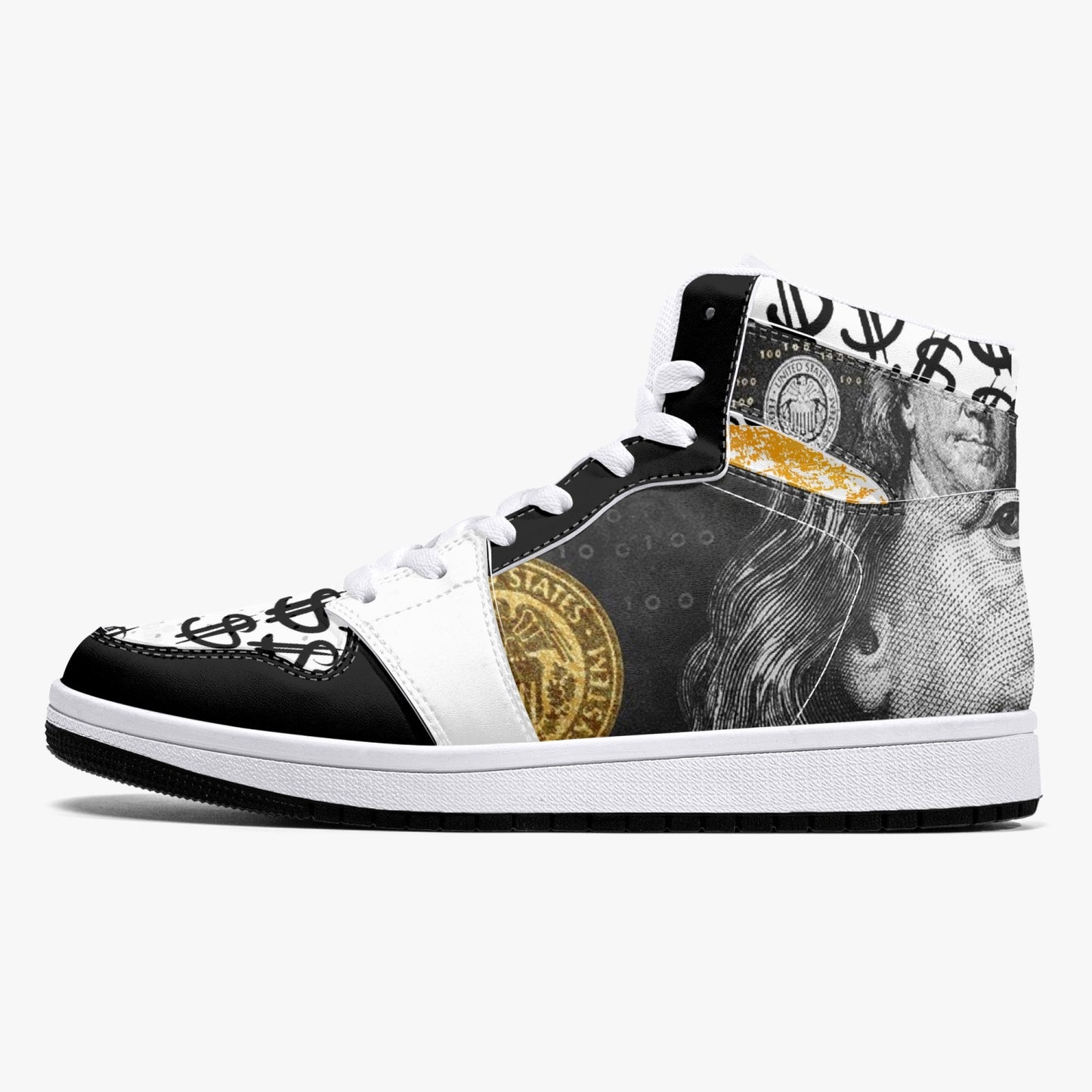 Black / Gold Dollars - High-Top Leather Sneakers - White / Black Sole